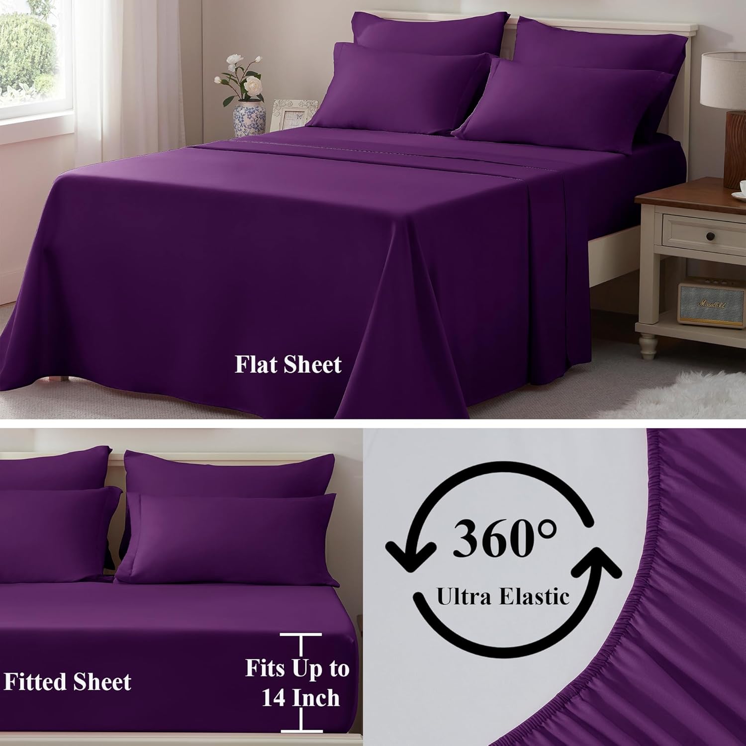 Full Comforter Set Purple- 7 Pieces