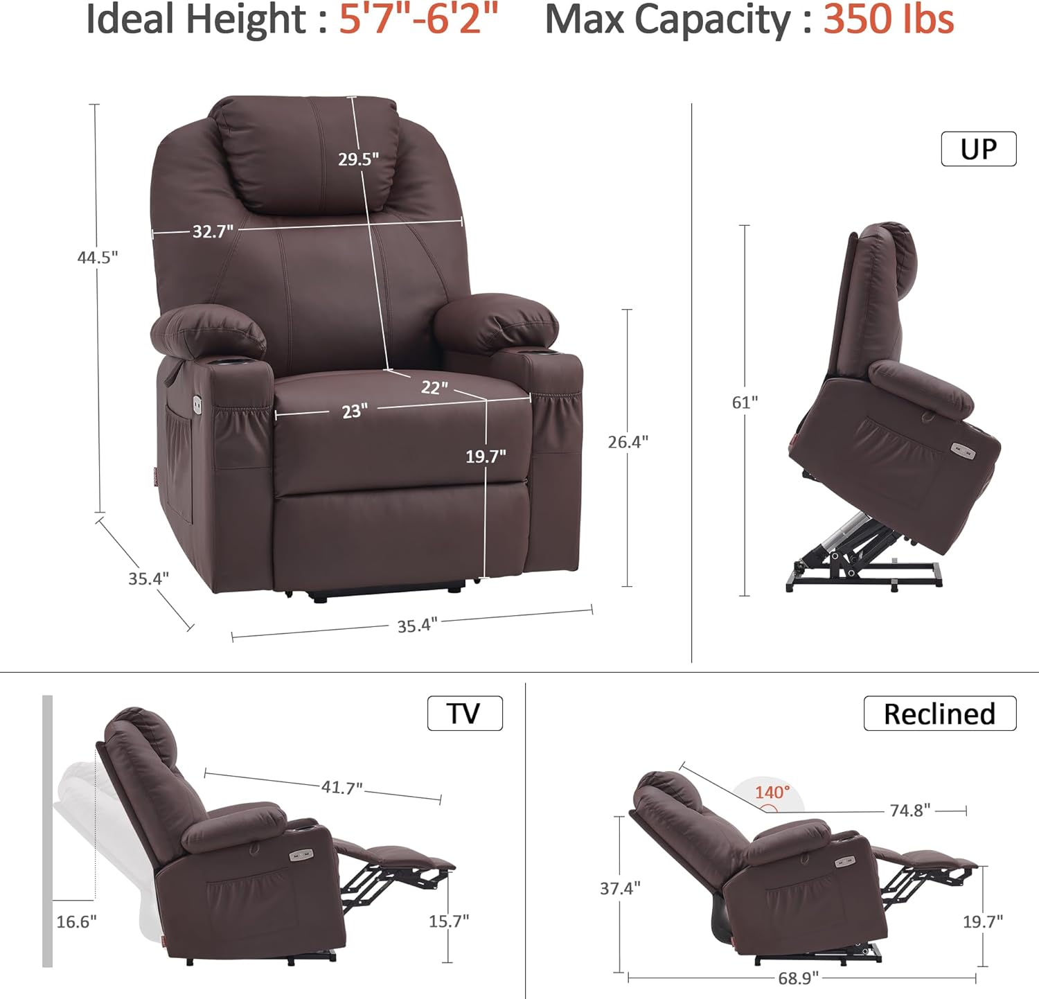 Electric Power Lift Recliner Chair Sofa with Massage and Heat