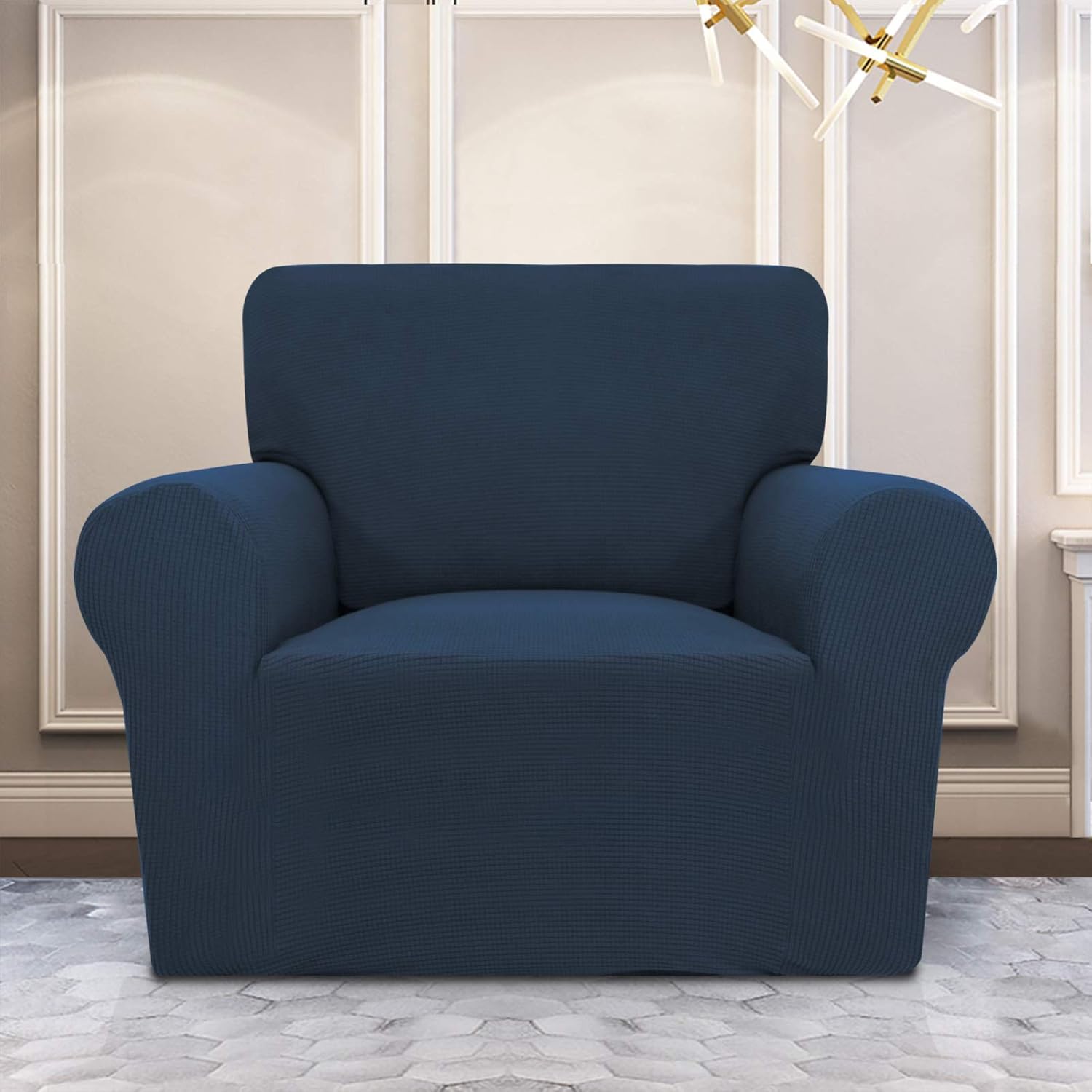 PureFit Stretch Chair Sofa Slipcover – Spandex Jacquard Non Slip Soft Couch Sofa Cover, Washable Furniture Protector with Non Skid Foam and Elastic Bottom for Kids (Chair, Dark Gray)