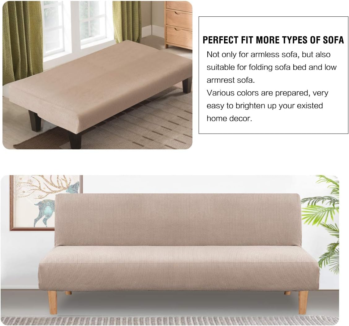 H.VERSAILTEX Armless Futon Cover Stretch Sofa Bed Slipcover Protector Elastic Feature Rich Textured High Spandex Small Checks Jacquard Fabric Futon Cover, Machine Washable, Sage
