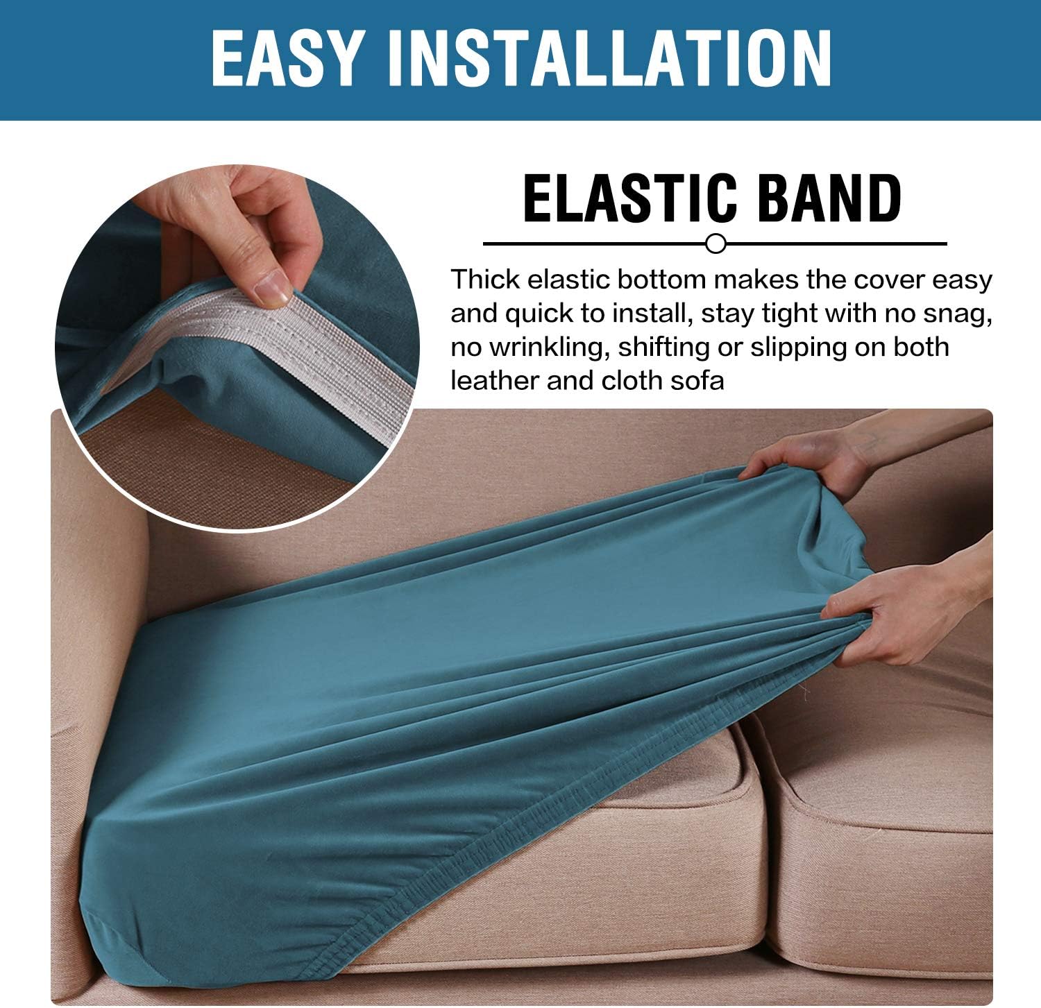 H.VERSAILTEX Velvet Stretch Couch Cushion Cover Plush Cushion Slipcover for Chair Loveseat Sofa Cushion Furniture Protector Seat Cushion Sofa Cover (3 Piece Sofa Cushion Covers, Ivory)