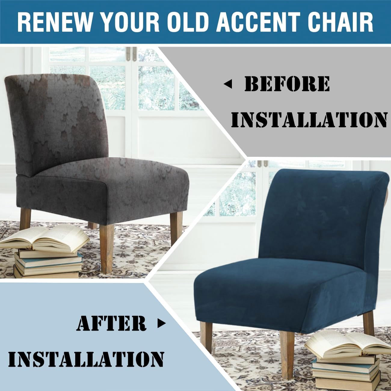 H.VERSAILTEX Armless Accent Chair Covers Thick Velvet Armless Chair Slipcovers High Stretch Chair Covers for Living Room Hotel Machine Washable Furniture Protector with Elastic Bottom, Ivory