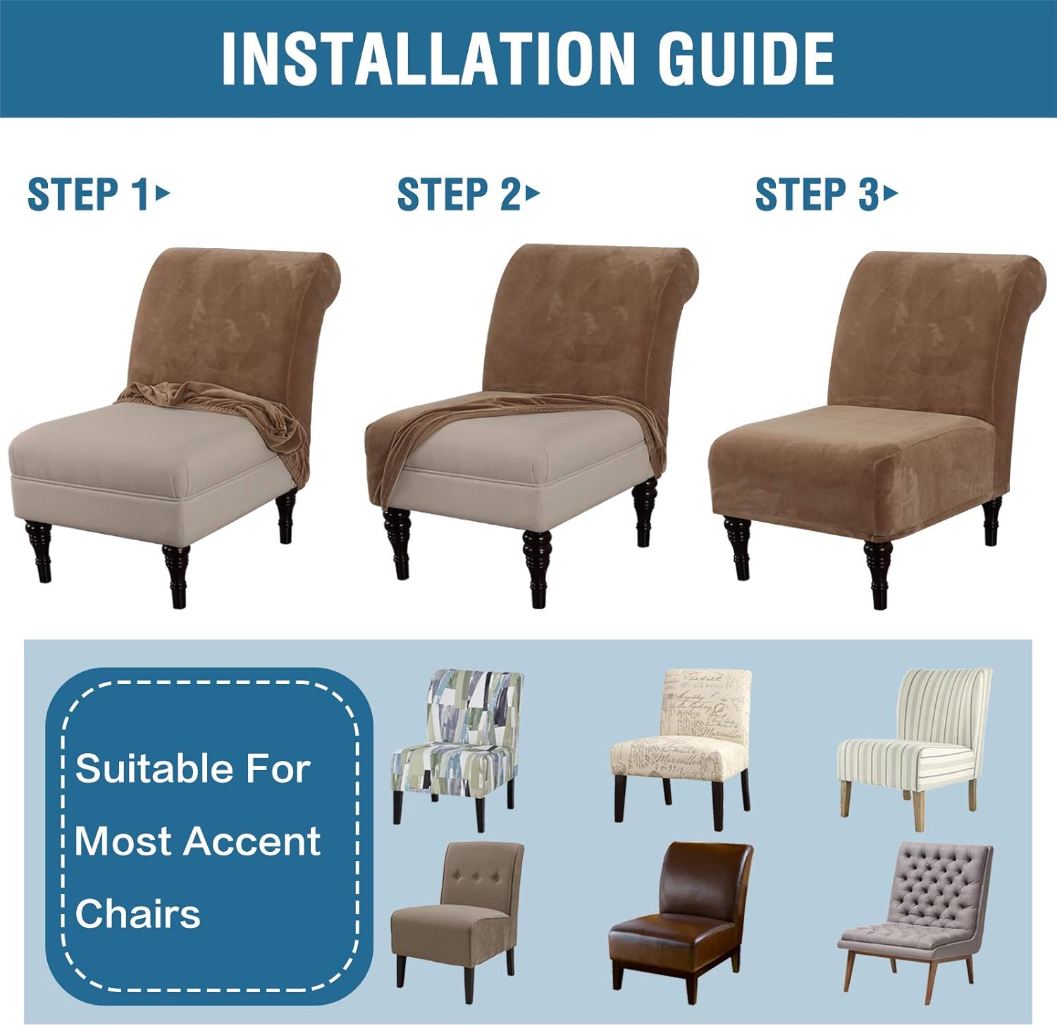 H.VERSAILTEX Armless Accent Chair Covers Thick Velvet Armless Chair Slipcovers High Stretch Chair Covers for Living Room Hotel Machine Washable Furniture Protector with Elastic Bottom, Ivory