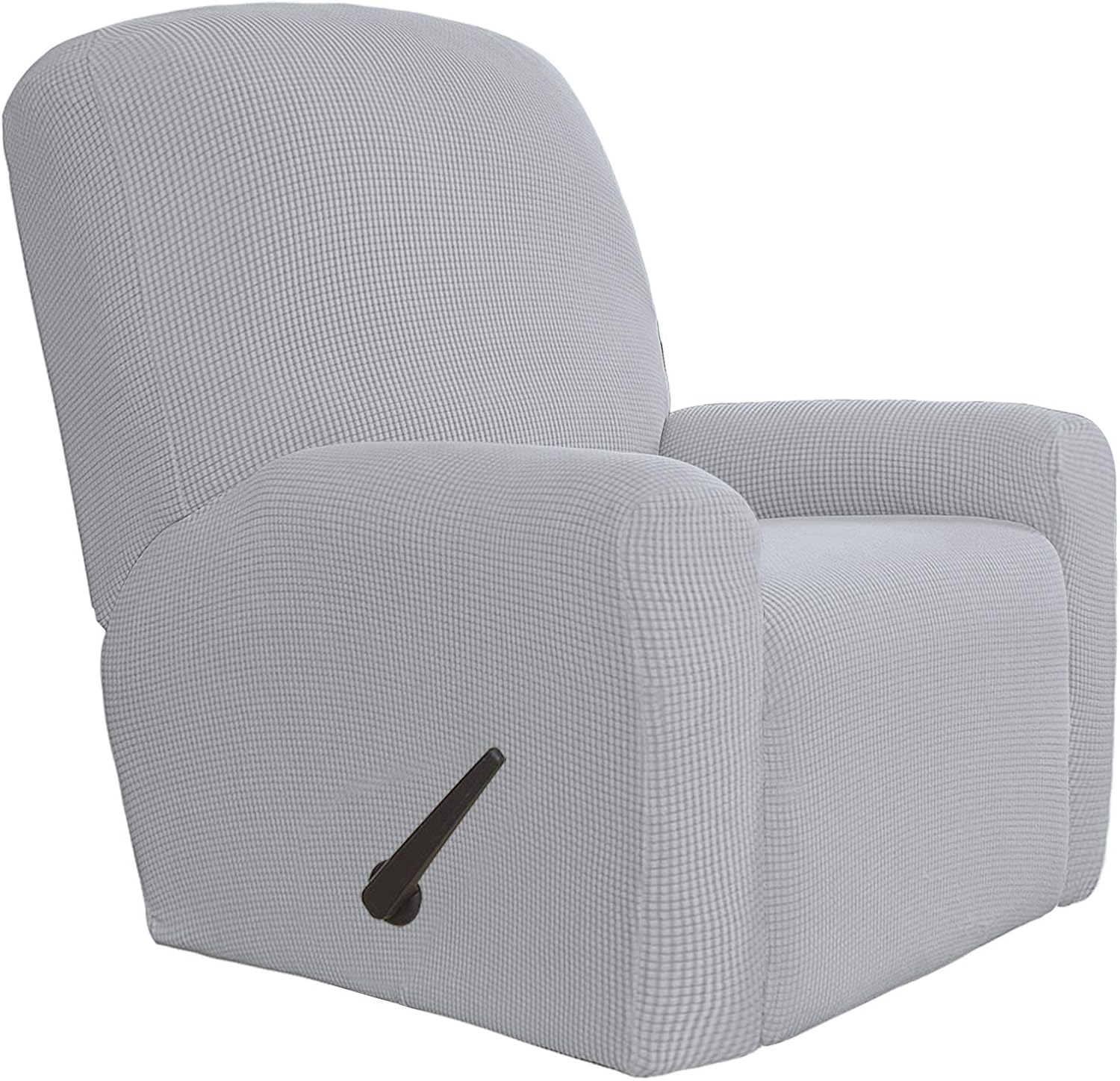 Easy-Going Recliner Stretch Sofa Slipcover Sofa Cover 4-Pieces Furniture Protector Couch Soft with Elastic Bottom, Spandex Jacquard Fabric Small Checks(Recliner,Dark Gray)