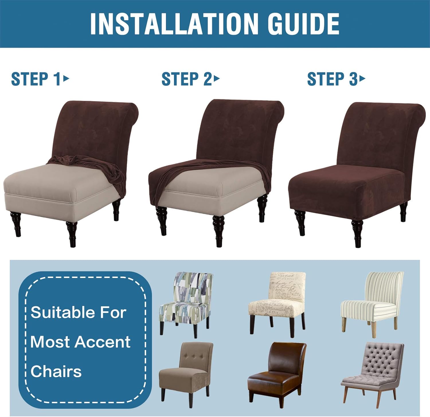 H.VERSAILTEX Armless Accent Chair Covers Thick Velvet Armless Chair Slipcovers High Stretch Chair Covers for Living Room Hotel Machine Washable Furniture Protector with Elastic Bottom, Ivory