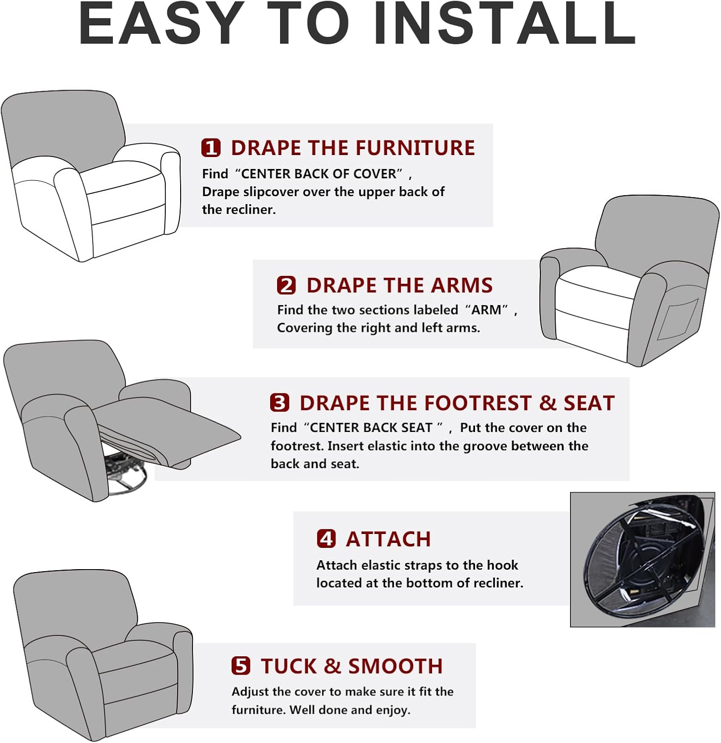 Leather Like Recliner Chair Covers Heavy Duty, 4 Pieces Lazy Boy Recliner Cover for Recliner Chair, Leather Cover for Recliner slipcovers Washable for Pets (Dark Brown)