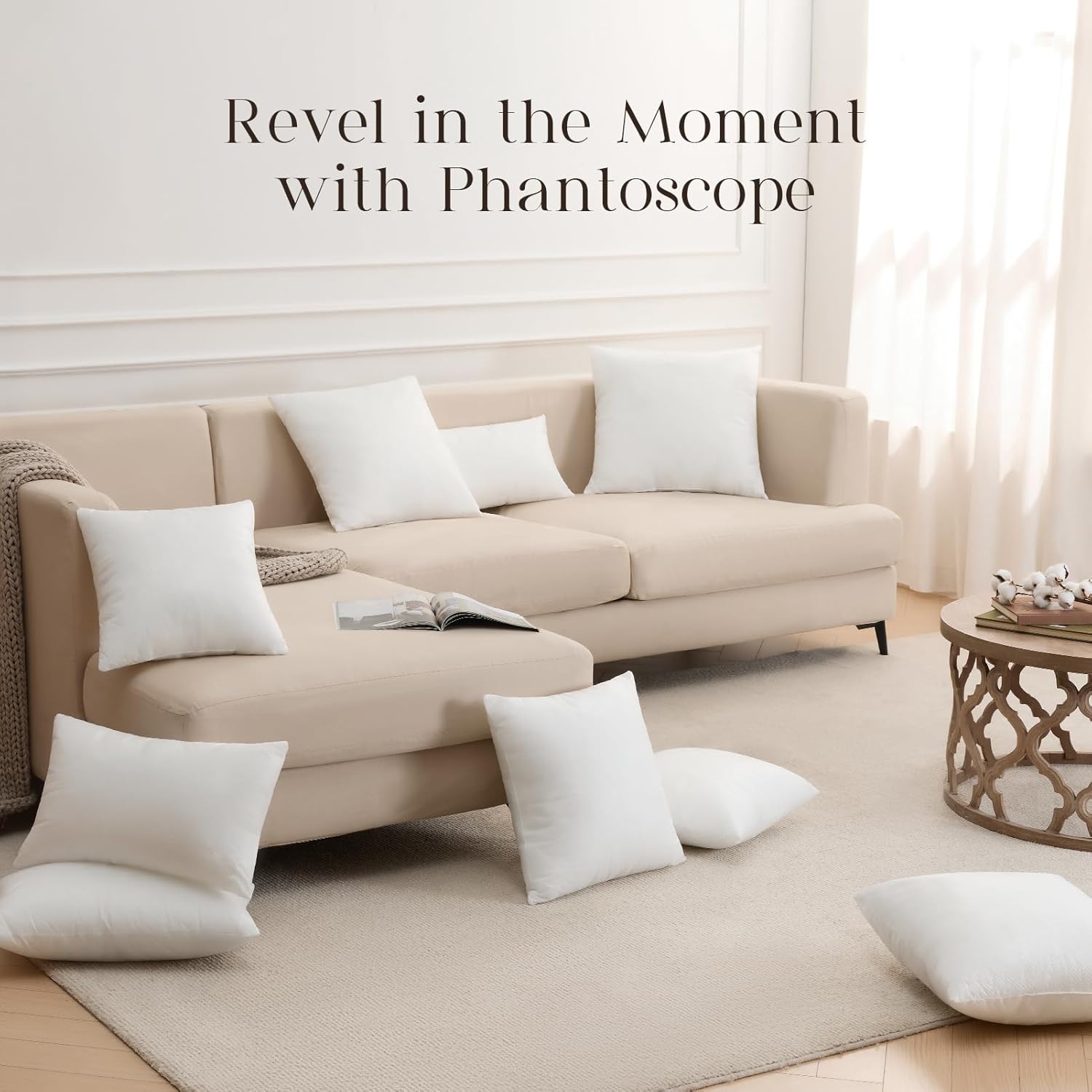 Phantoscope Pillow Inserts, Hypoallergenic 100% Virgin Fiber Square Form Microfiber Throw Pillow Inserts, Couch Bed Pillows 45x45 cm, 18x18 Inch (Pack of 4)