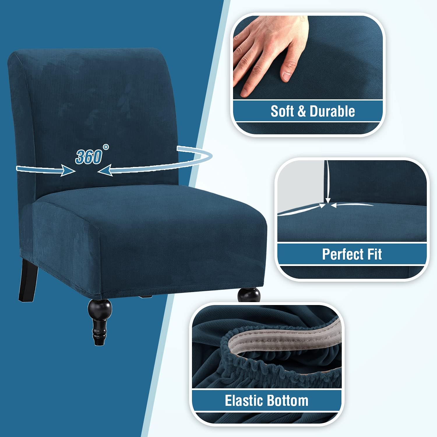 H.VERSAILTEX Armless Accent Chair Covers Thick Velvet Armless Chair Slipcovers High Stretch Chair Covers for Living Room Hotel Machine Washable Furniture Protector with Elastic Bottom, Ivory