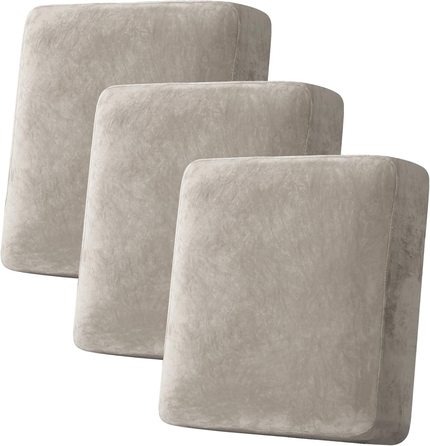 H.VERSAILTEX Velvet Stretch Couch Cushion Cover Plush Cushion Slipcover for Chair Loveseat Sofa Cushion Furniture Protector Seat Cushion Sofa Cover (3 Piece Sofa Cushion Covers, Ivory)