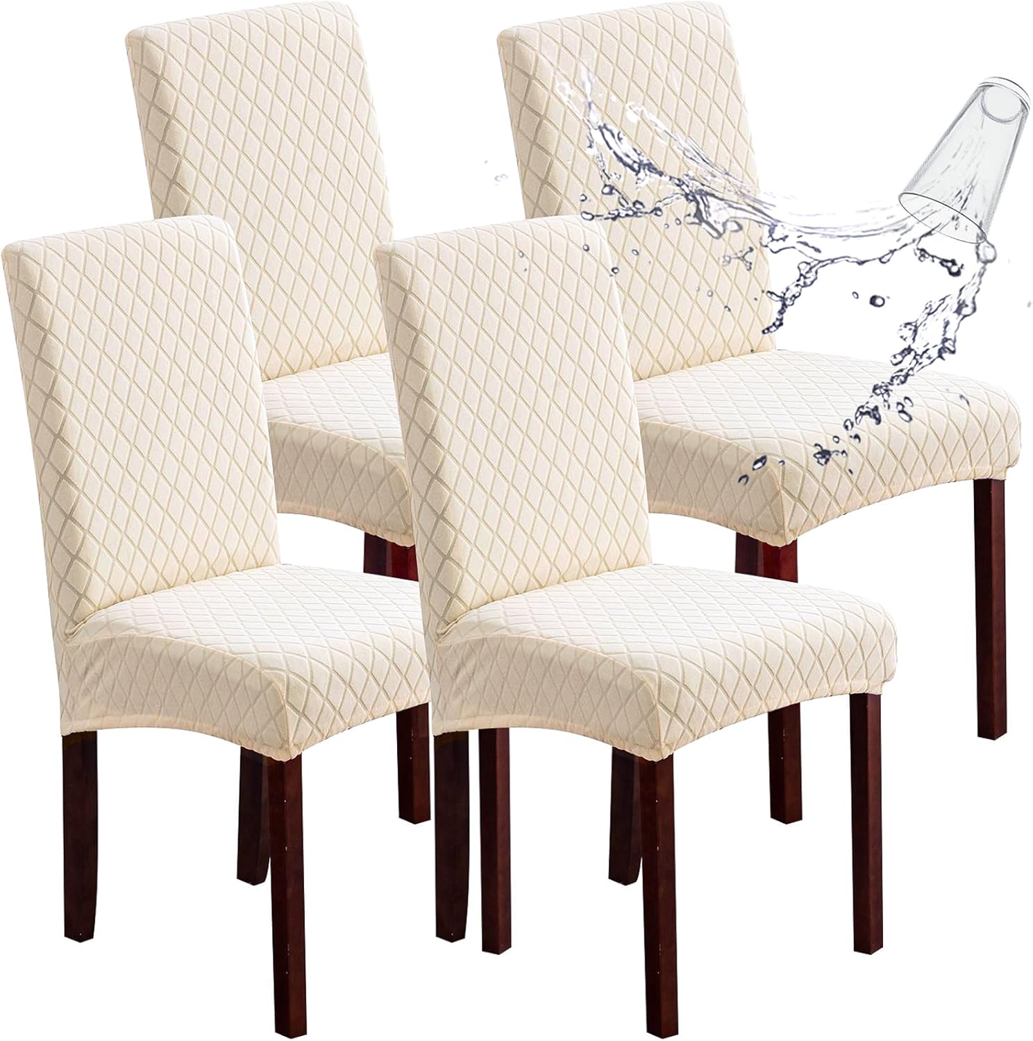 Genina 100% Waterproof Chair Covers for Dining Room Set of 4, Stretch Parson Chair Slipcovers for Kitchen Chairs, Washable Chair Protectors, Leaves-Warm Gray