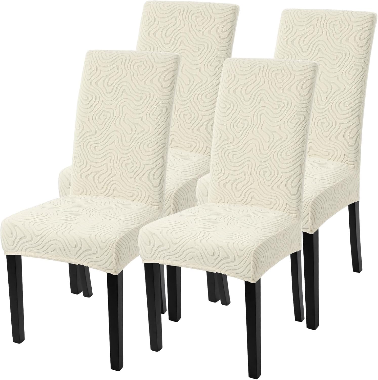 SearchI Chair Covers Slipcovers Set of 4, Spandex Super Fit Stretch Removable Washable Kitchen Parsons Protector for Dining Room,Hotel,Ceremony,Beige+Flowers