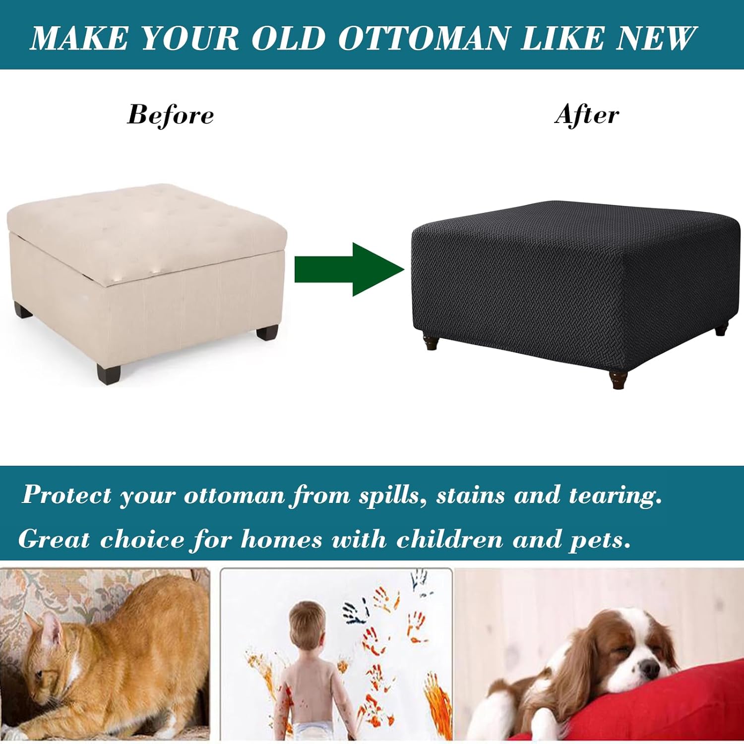 Stretch Knitted Jacquard Ottoman Cover