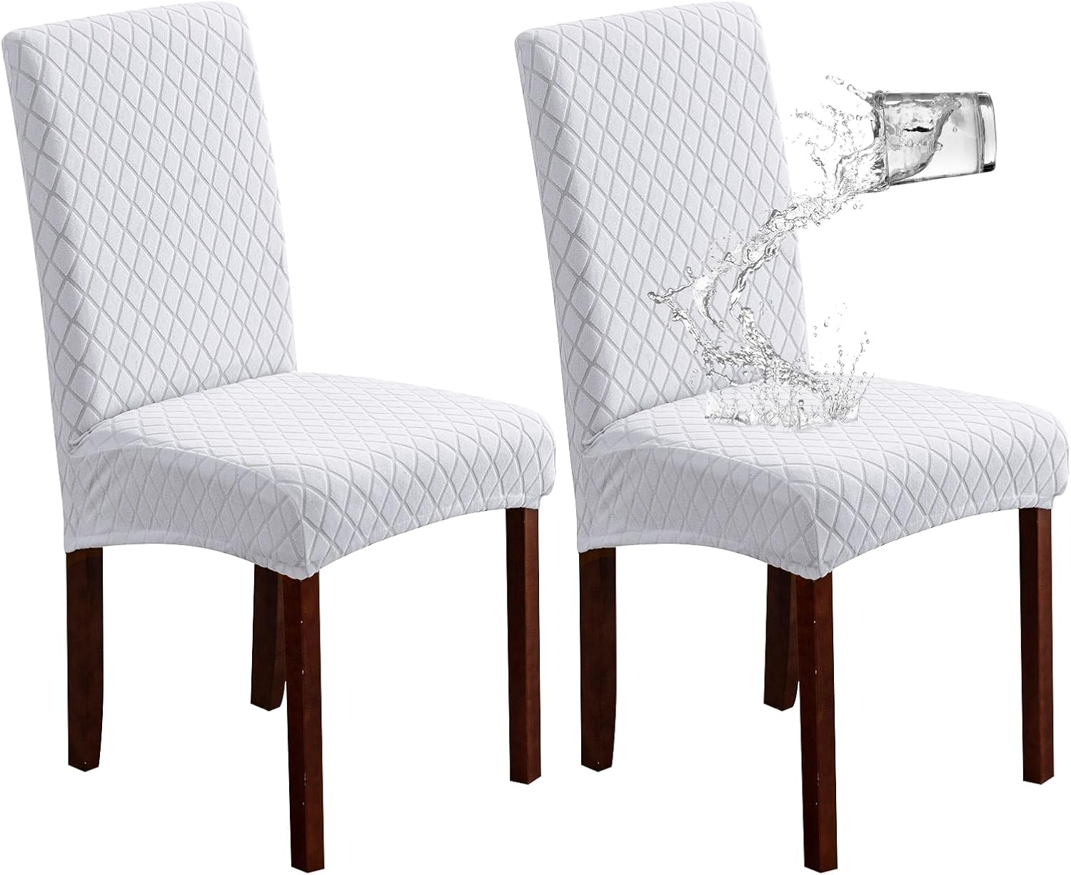 Genina 100% Waterproof Chair Covers for Dining Room Set of 4, Stretch Parson Chair Slipcovers for Kitchen Chairs, Washable Chair Protectors, Leaves-Warm Gray