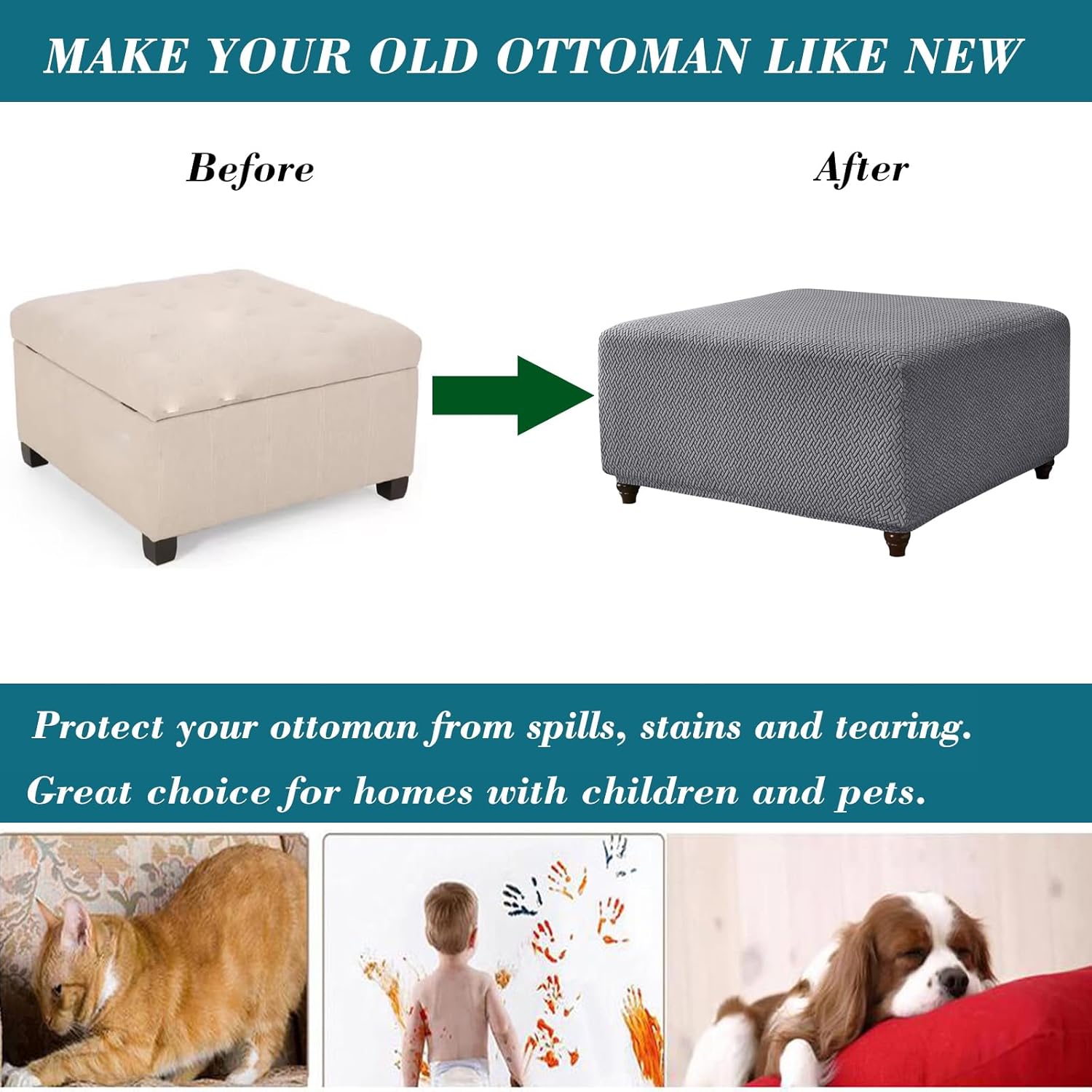 Stretch Knitted Jacquard Ottoman Cover