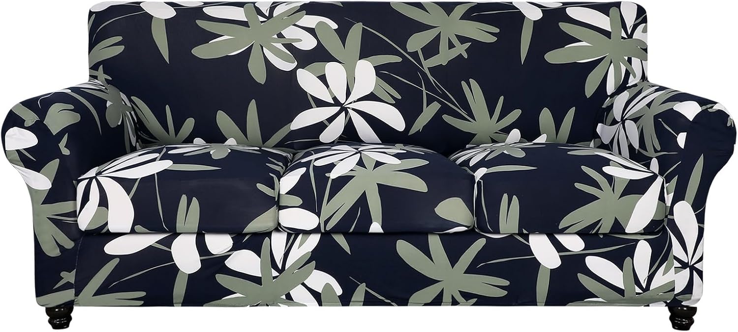 SearchI Stretch Sofa Cover Printed Couch Covers, Floral Pattern 2 Piece Armchair Slipcover with Separate Chair Cushion Cover, Washable Furniture Protector for Living Room(Armchair, Ball Flower)