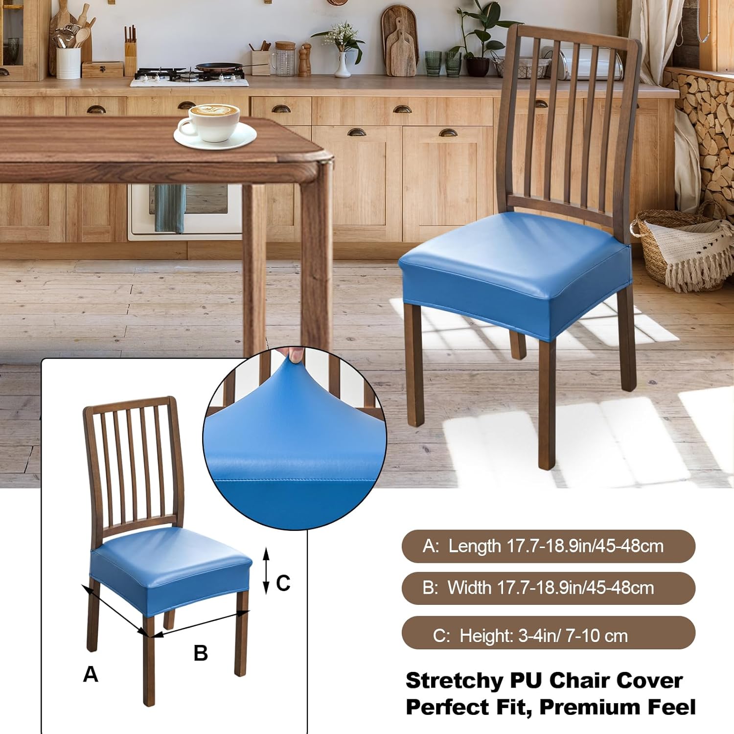 FUANGUI Dining Chair Covers Set of 4, Waterproof PU Leather Stretch Chair Seat Slipcovers Soft Removable Washable Chair Covers, Kitchen Chair Seat Covers Protectors Dining Room, PU-Black