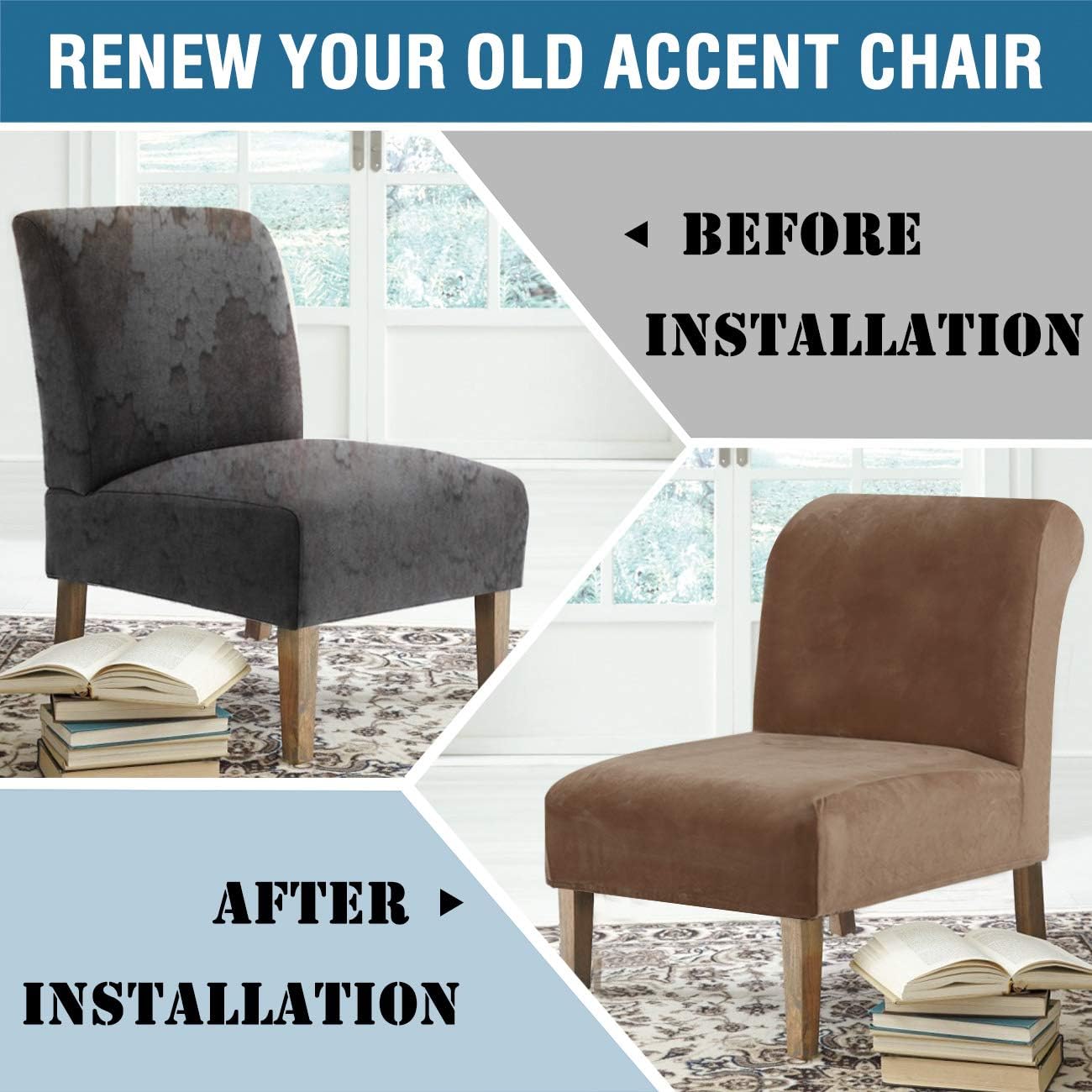 H.VERSAILTEX Armless Accent Chair Covers Thick Velvet Armless Chair Slipcovers High Stretch Chair Covers for Living Room Hotel Machine Washable Furniture Protector with Elastic Bottom, Ivory