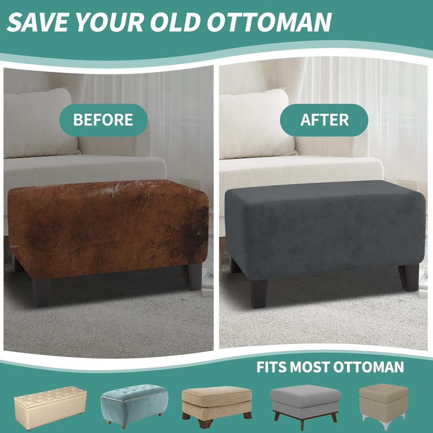 Velvet Ottoman Cover Rectangular