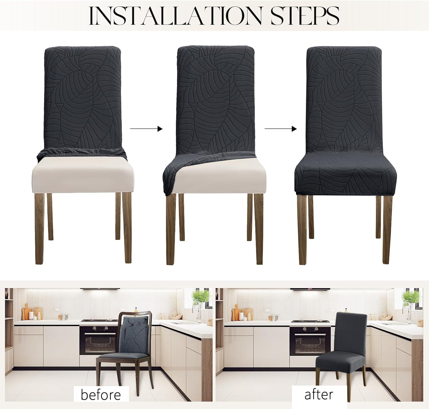 MOSAYT 100% Waterproof Dining Room Chair Covers Set of 4, Super Fit Stretch Jacquard Parson Chairs Slipcovers Removable Washable Chair Seat Protectors for Home, Kitchen, Banquet (Beige)