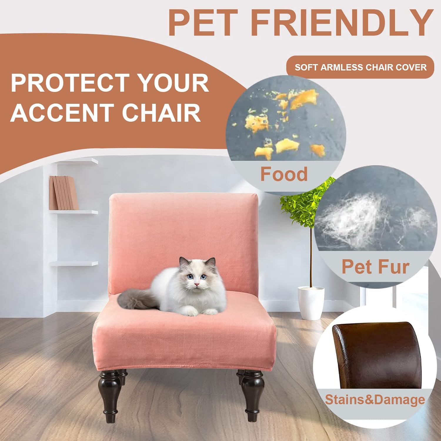 Eco-Ancheng Armless Chair Slipcover Removable Armless Accent Chairs Covers Washable Armless Slipper Chair Slipcover Printed Armless Chair Furniture Protector Covers for Living Dining Room Hotel