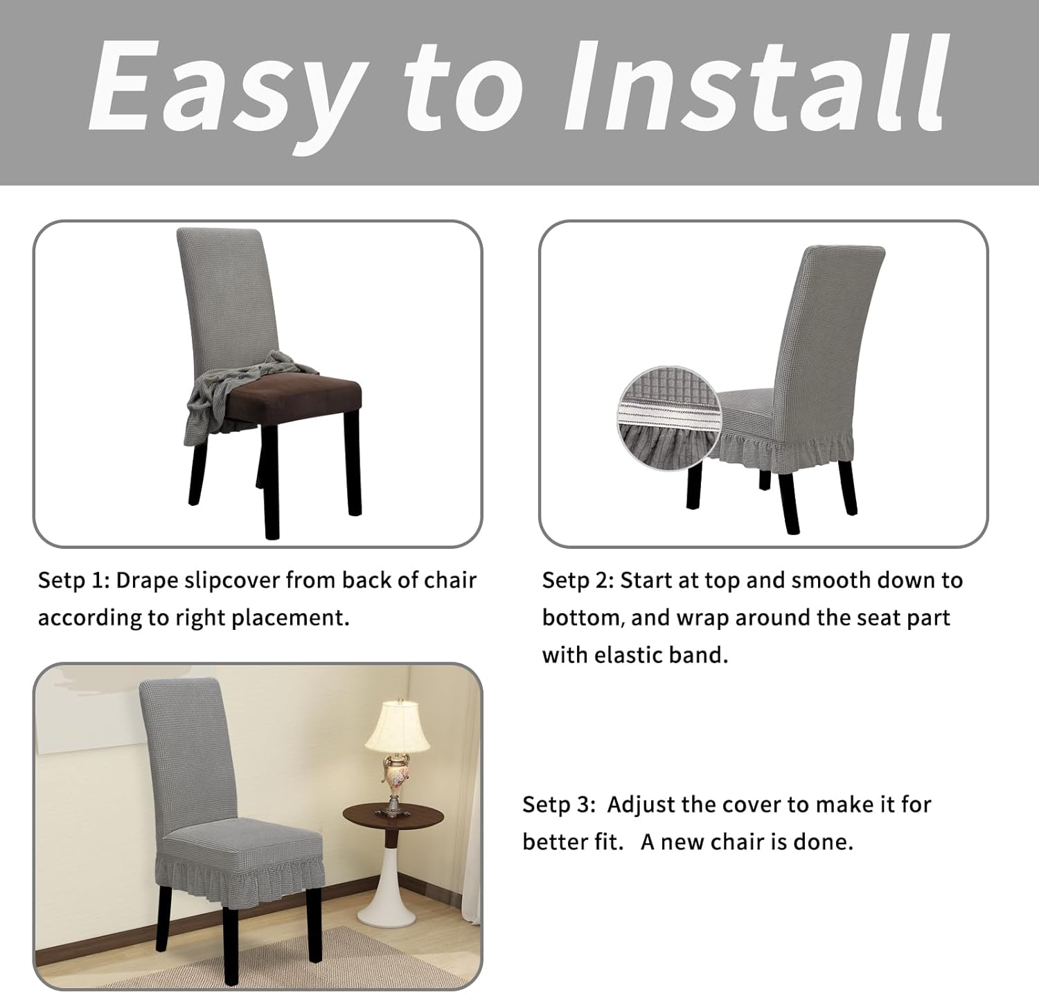 Easy-Going Dining Chair Covers Stretch Parsons Chair Slipcover with Skirt Chair Covers for Dining Room Restaurant Banquet (2 PCS, Light Gray)