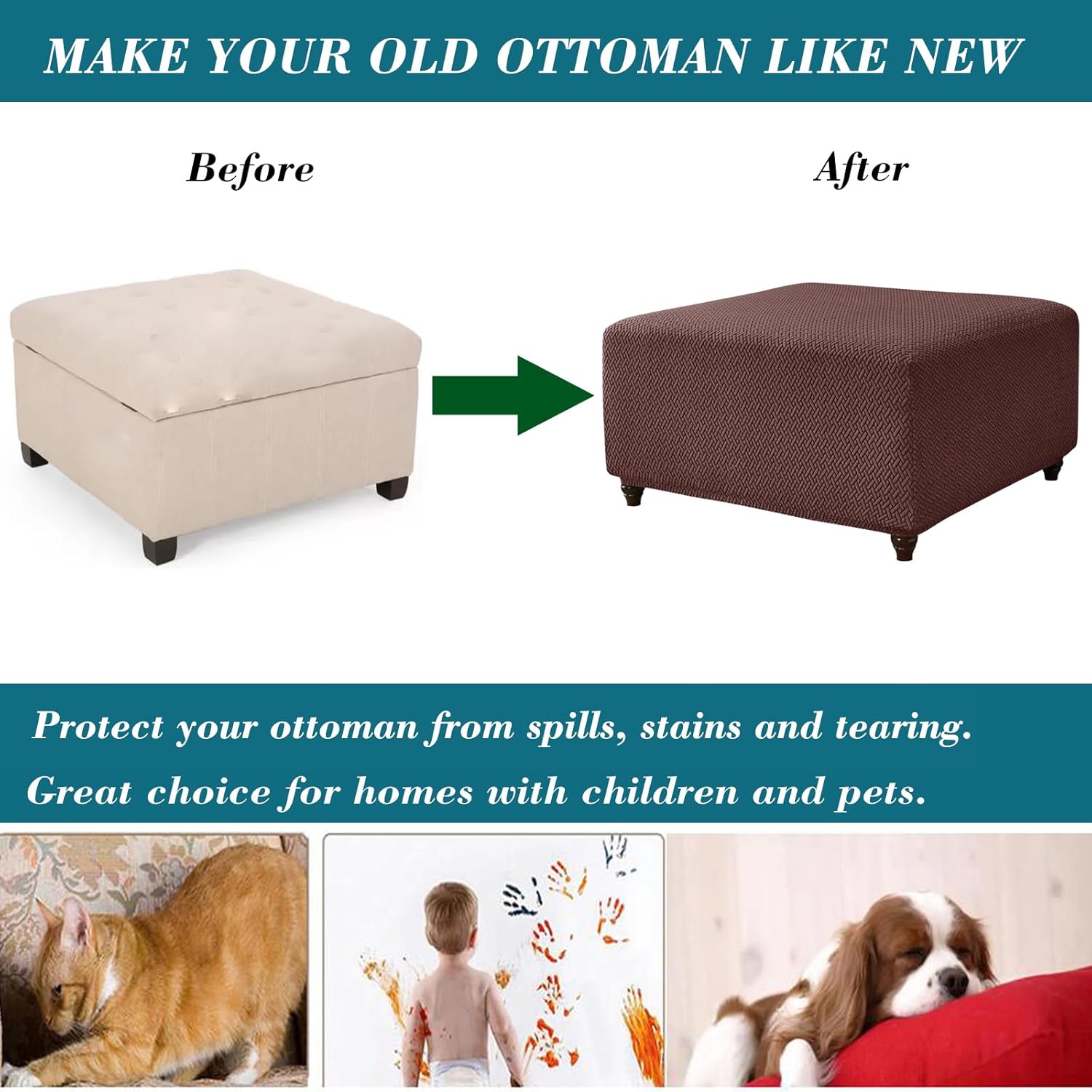 Stretch Knitted Jacquard Ottoman Cover