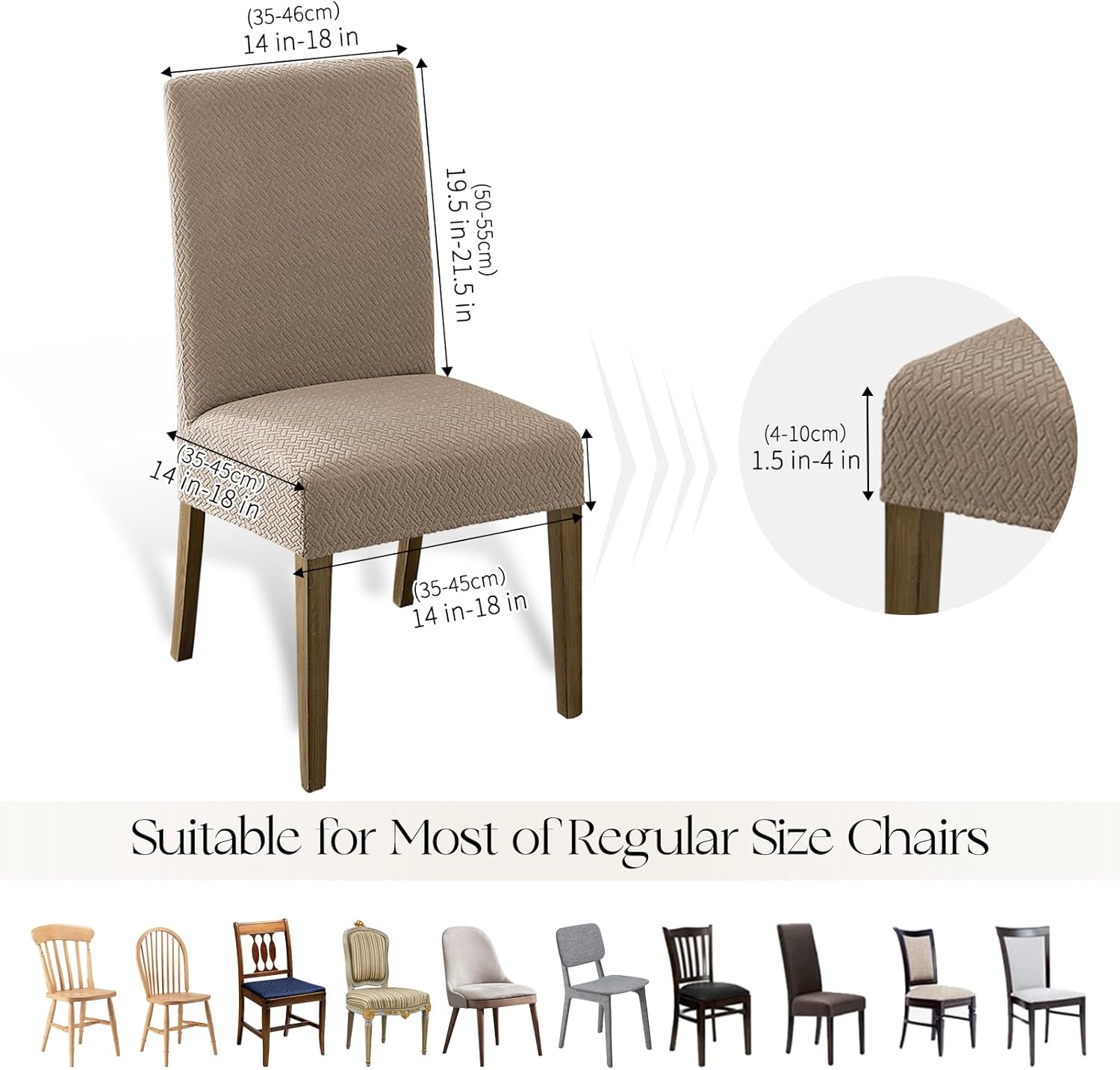 MOSAYT 100% Waterproof Dining Room Chair Covers Set of 4, Super Fit Stretch Jacquard Parson Chairs Slipcovers Removable Washable Chair Seat Protectors for Home, Kitchen, Banquet (Beige)