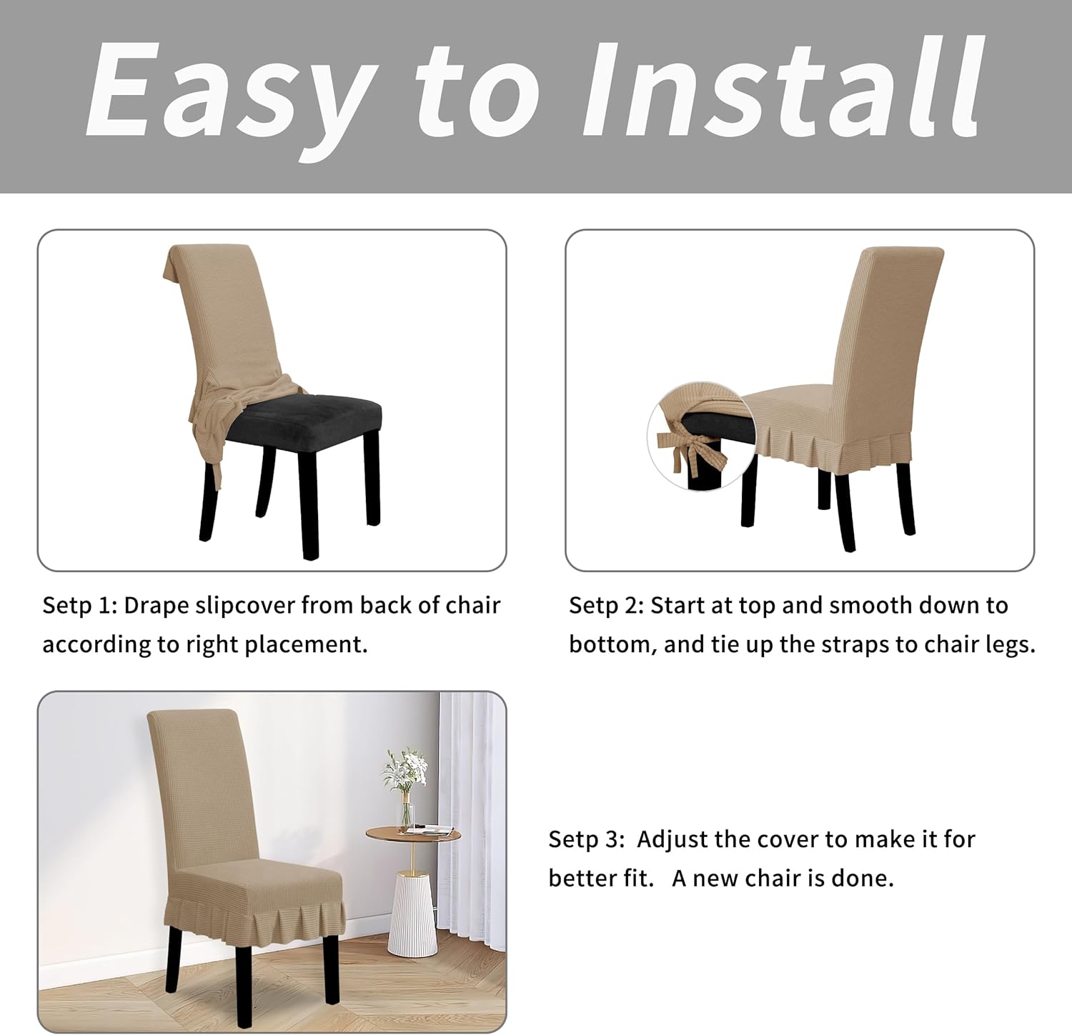 Easy-Going Dining Chair Covers Stretch Parsons Chair Slipcover with Skirt Chair Covers for Dining Room Restaurant Banquet (2 PCS, Light Gray)