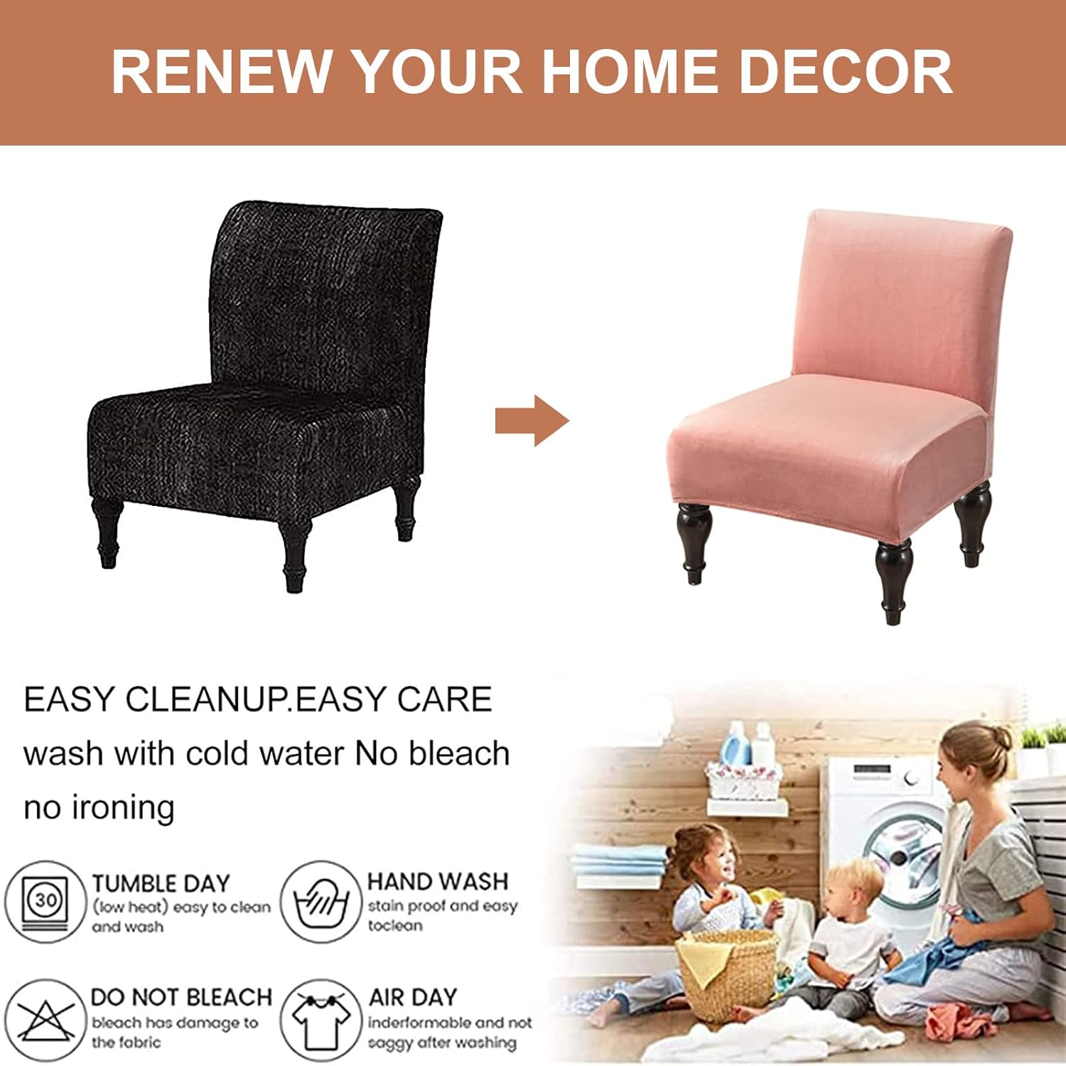 Eco-Ancheng Armless Chair Slipcover Removable Armless Accent Chairs Covers Washable Armless Slipper Chair Slipcover Printed Armless Chair Furniture Protector Covers for Living Dining Room Hotel