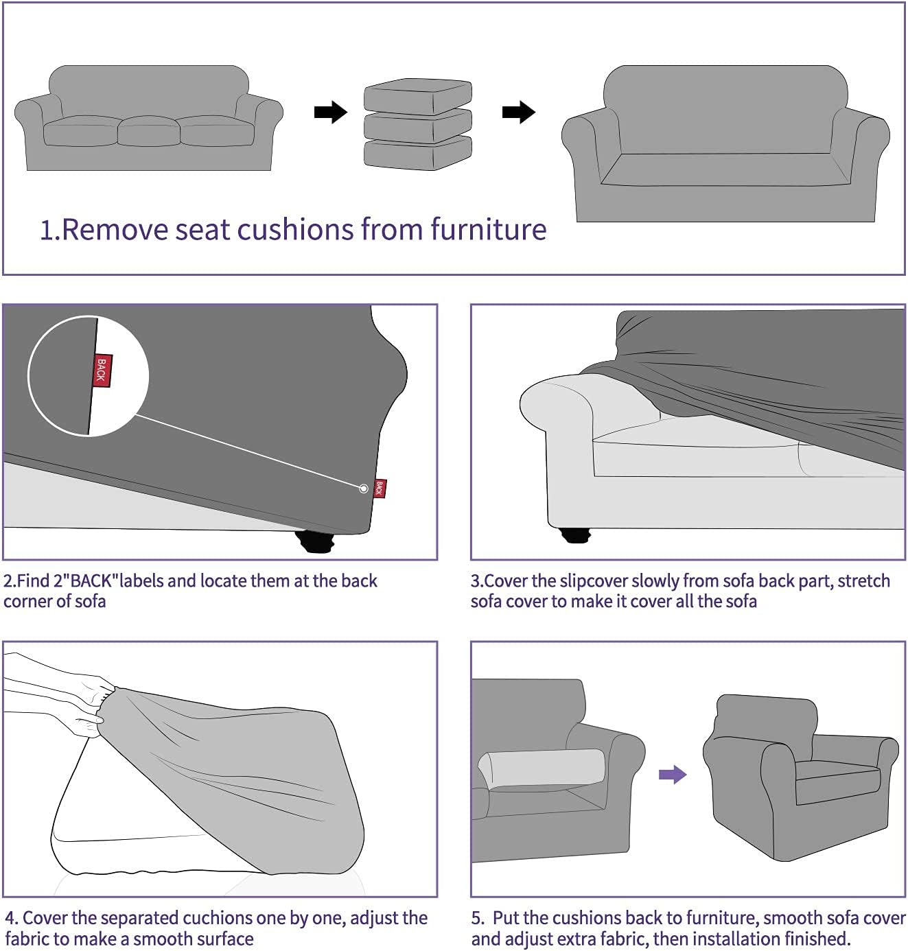 ZNSAYOTX 2 Piece Chair Covers for Living Room with Arms Anti Slip Stretch Arm Chair Slipcovers Sofa Armchair Slipcover Machine Washable Furniture Protector (Black and White, Chair)