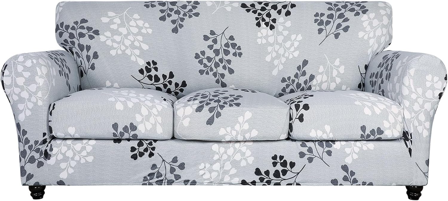 SearchI Stretch Sofa Cover Printed Couch Covers, Floral Pattern 2 Piece Armchair Slipcover with Separate Chair Cushion Cover, Washable Furniture Protector for Living Room(Armchair, Ball Flower)