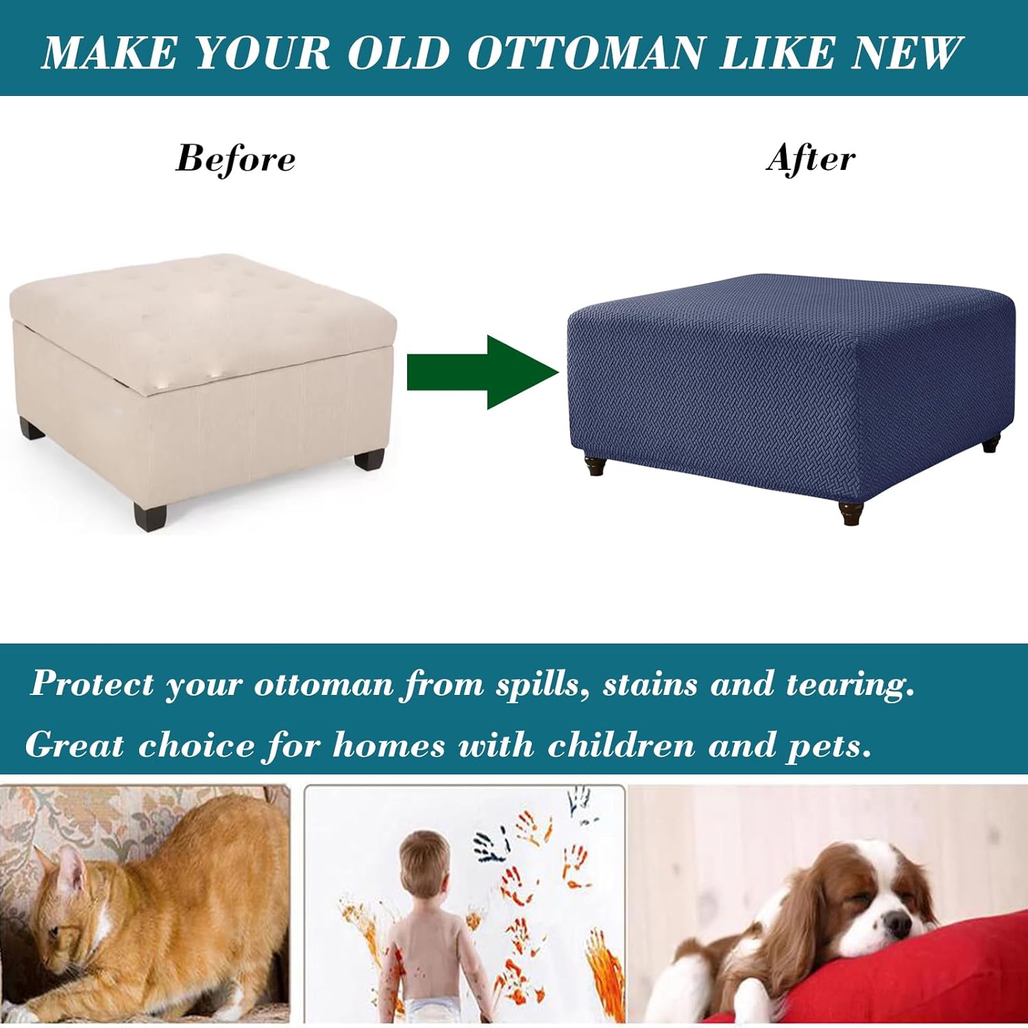 Stretch Knitted Jacquard Ottoman Cover