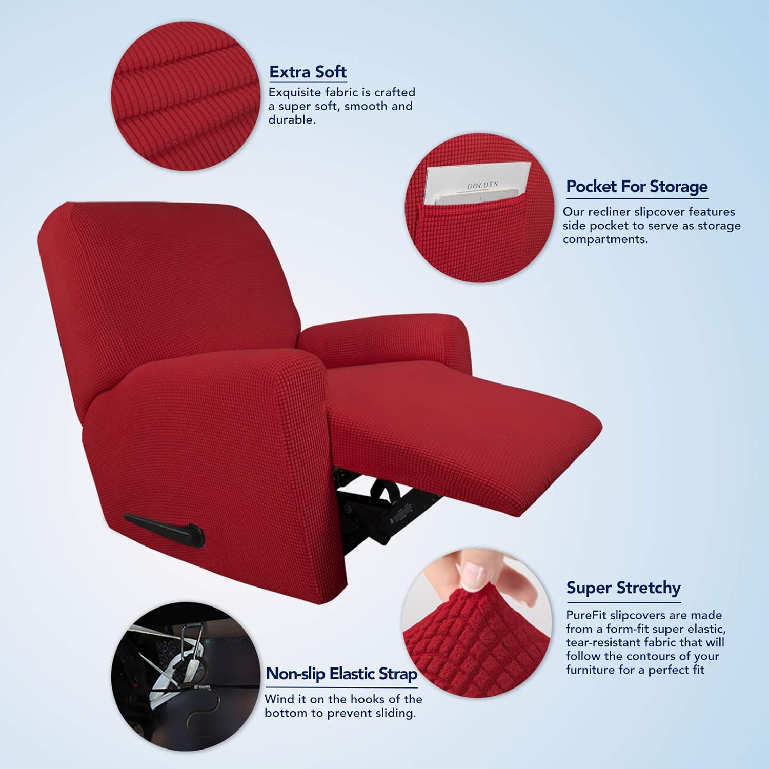 PureFit Stretch Chair Sofa Slipcover – Spandex Jacquard Non Slip Soft Couch Sofa Cover, Washable Furniture Protector with Non Skid Foam and Elastic Bottom for Kids (Chair, Dark Gray)