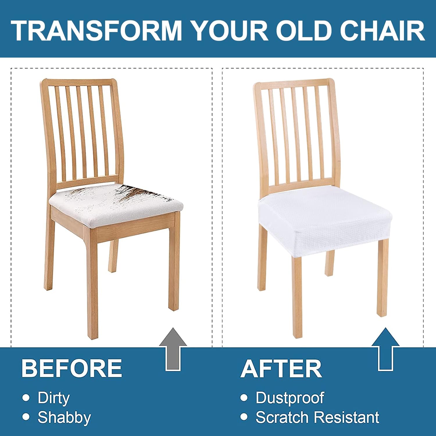 Smiry Waterproof Seat Covers for Dining Room Chairs Set of 4, Stretch Jacquard Removable Washable Chair Seat Slipcovers Protector, No Rear Covers, Beige