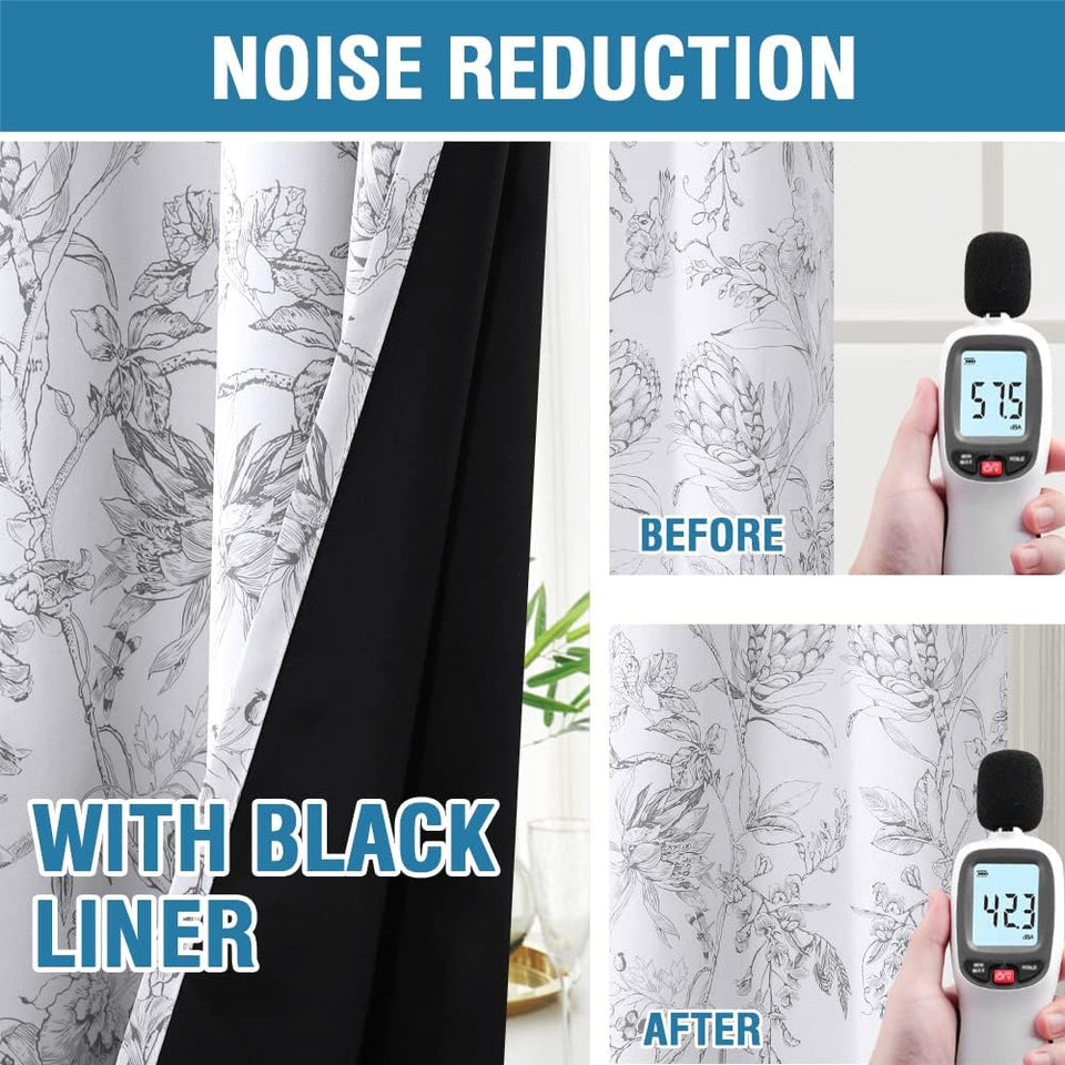 100% Blackout Curtains 84 inch Length 2 Panels Set Cattleya Floral Printed Drapes Leah Floral Thermal Curtains for Bedroom with Black Liner Sound Proof Curtains,