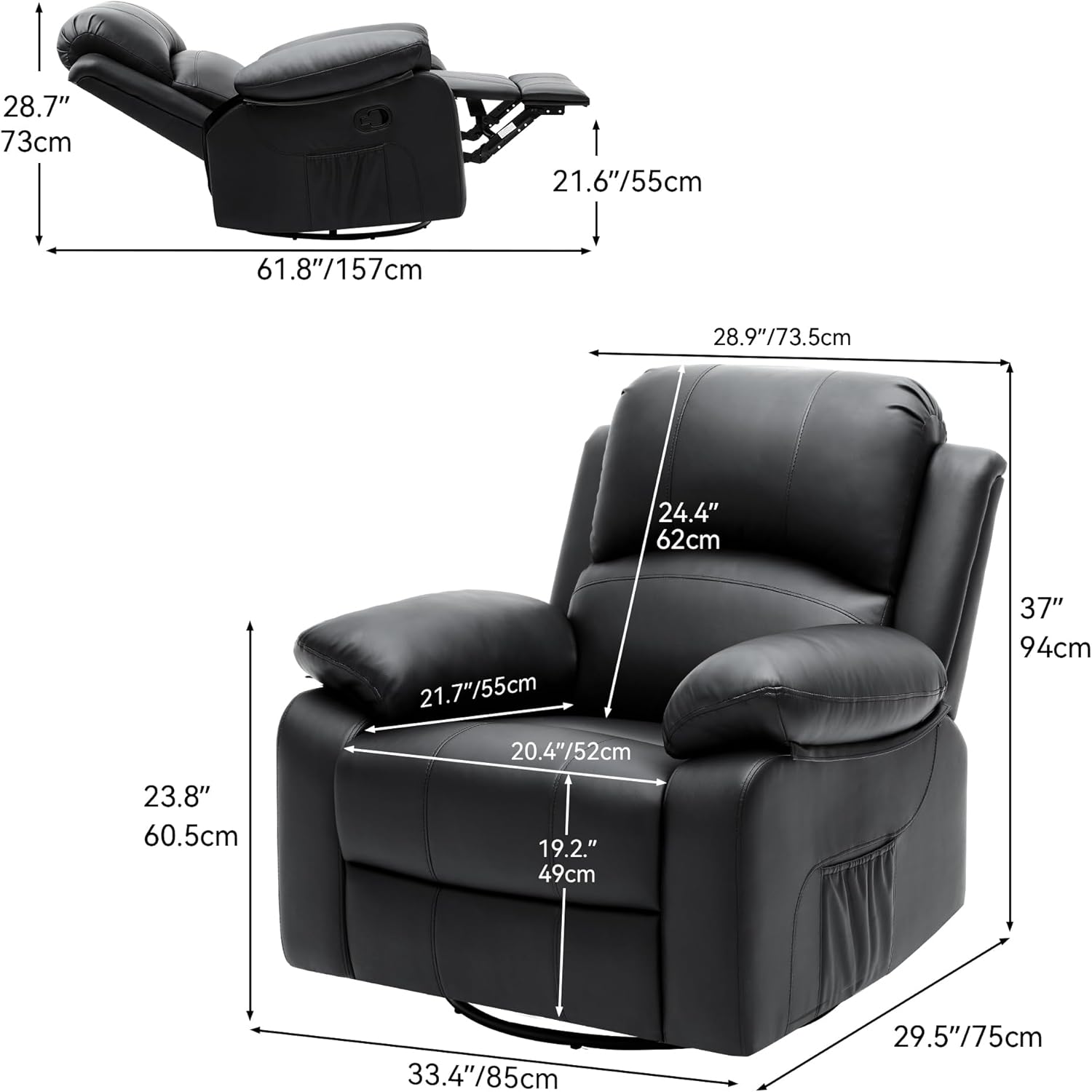 Oversized Rocker Recliner Chair with Heat and Massage