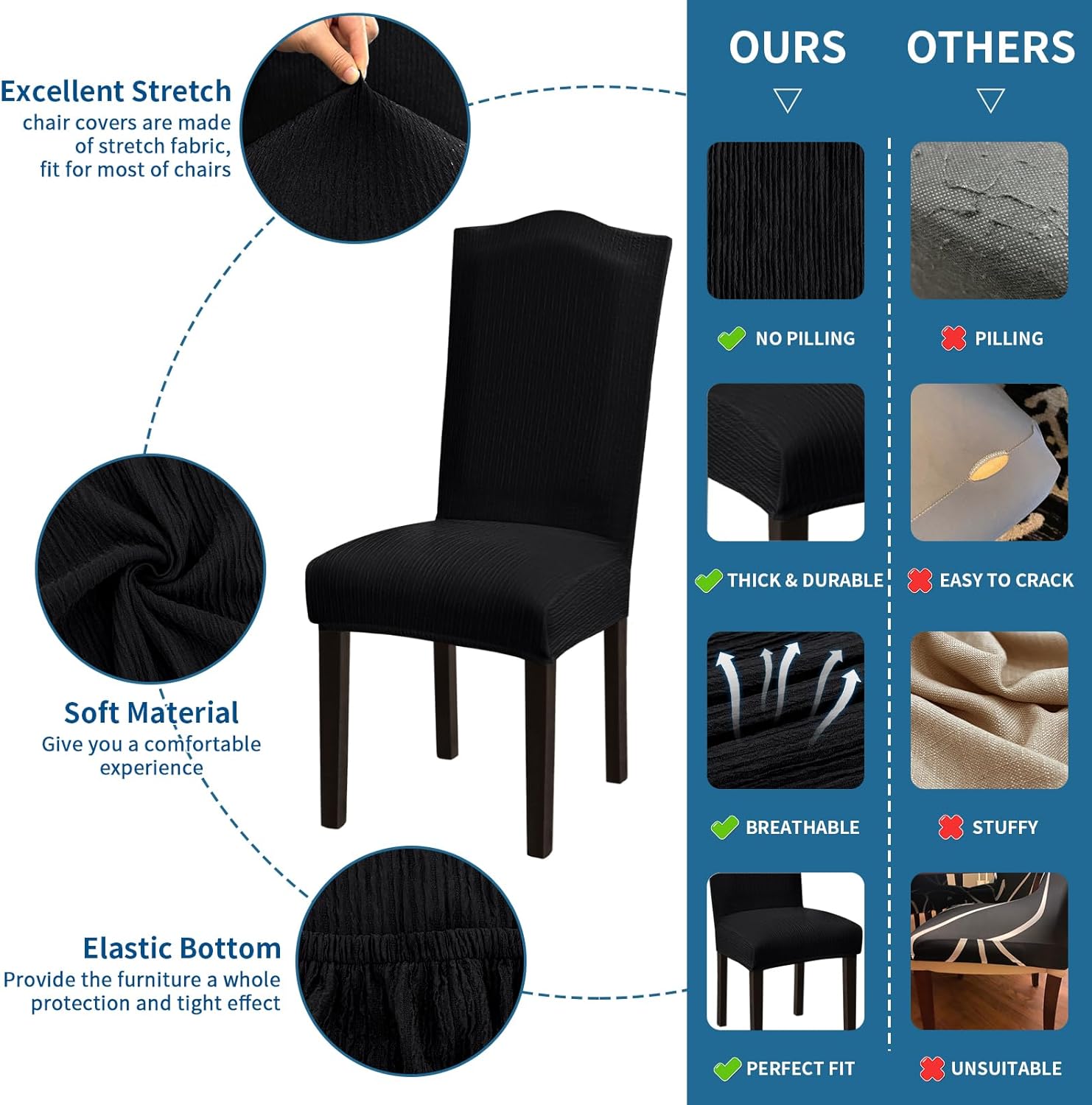 Stretch Dining Room Chair Covers Set of 6, Removable Washable Chair Covers for Dining Chairs,Dining Room, Hotel, Ceremony