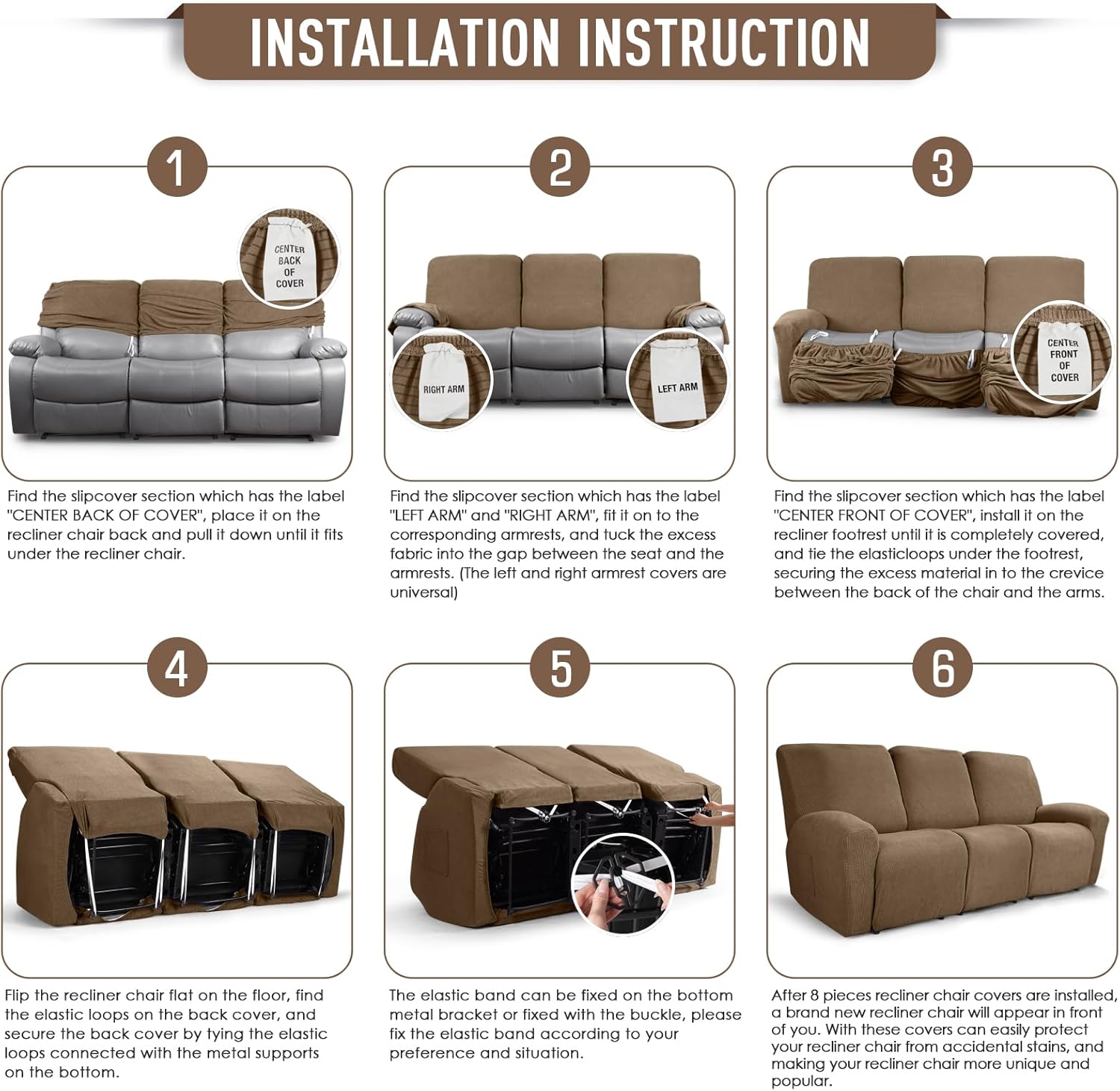 TAOCOCO Recliner Cover 4-Pieces, Recliner Stretch Sofa Slipcover, Recliner Cover 1 Seat, Couch Protector Soft, Furniture Protector Covers with Elastic,Chair Covers Jacquard Pattern (Grey)