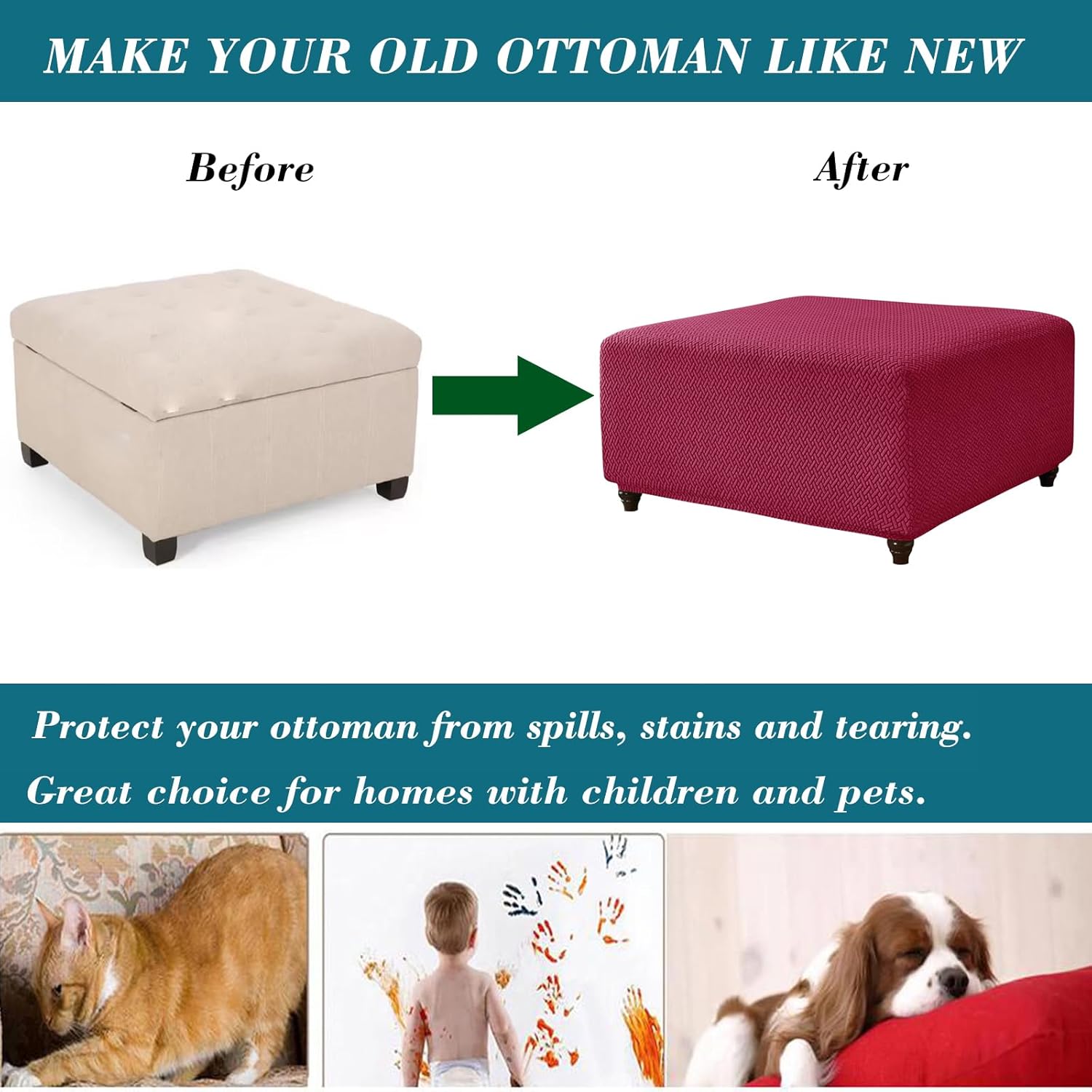 Stretch Knitted Jacquard Ottoman Cover