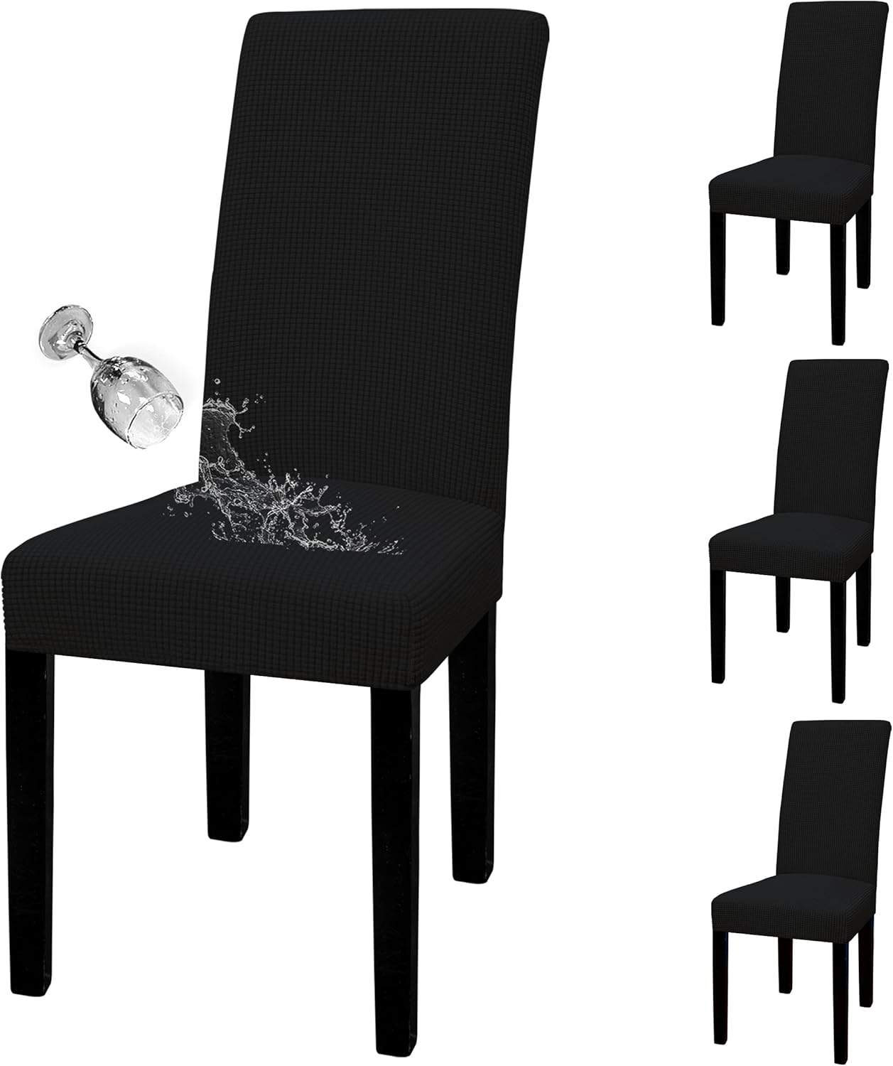 Easy-Going 100% Waterproof Dining Room Chair Cover Set of 6, Stretch Jacquard Parson Chair Slipcover Removable Washable Chair Protector for Home, Restaurant, Banquet (Large, Light Gray)