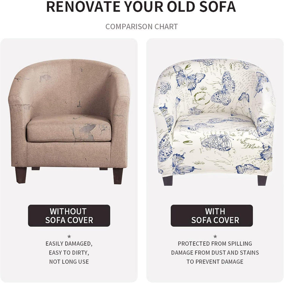 Club Chair Slipcover Stretch Barrel Chair Covers Printed Tub Chair Slipcovers Spandex Armchair Sofa Cover Removable Couch Furniture Protector Arm Chair Cover for Living Room (Dandelion)