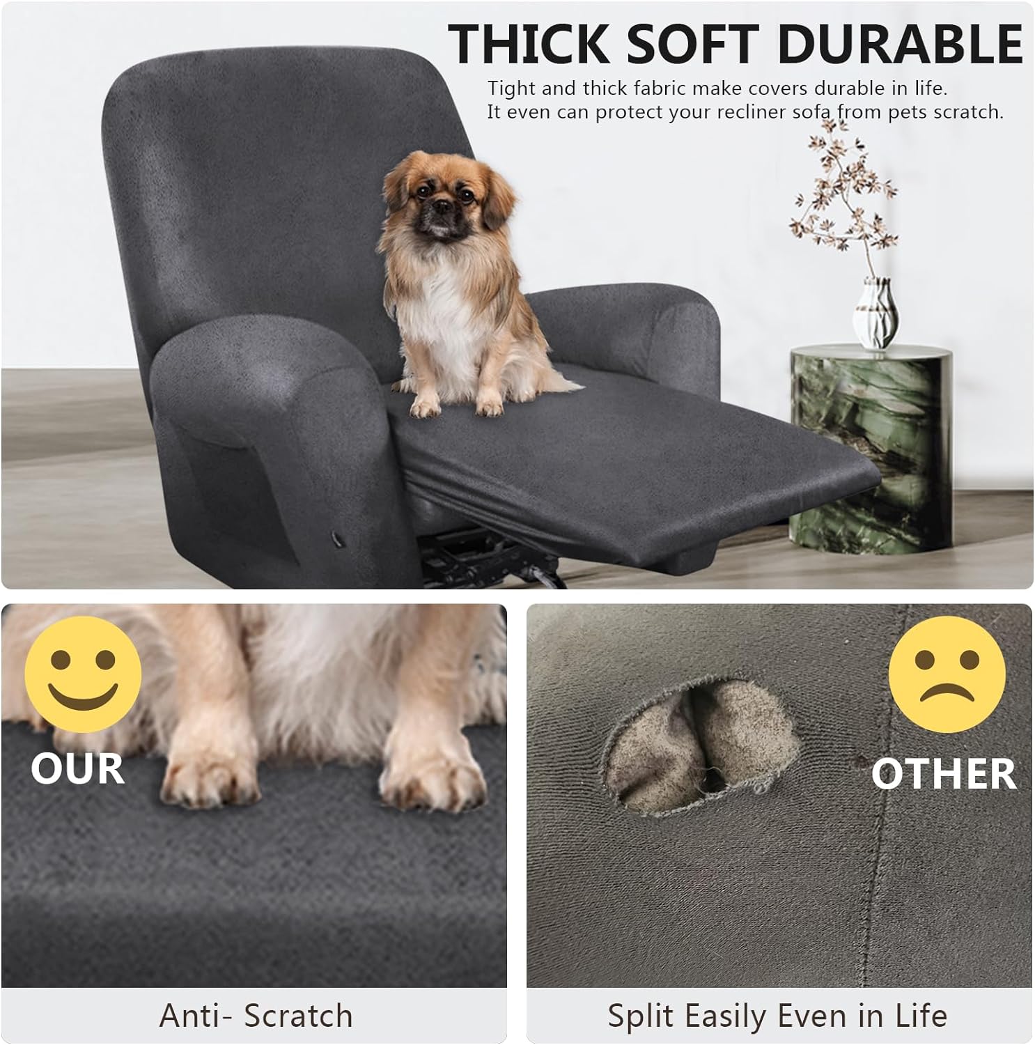 Leather Like Recliner Chair Covers Heavy Duty, 4 Pieces Lazy Boy Recliner Cover for Recliner Chair, Leather Cover for Recliner slipcovers Washable for Pets (Dark Brown)