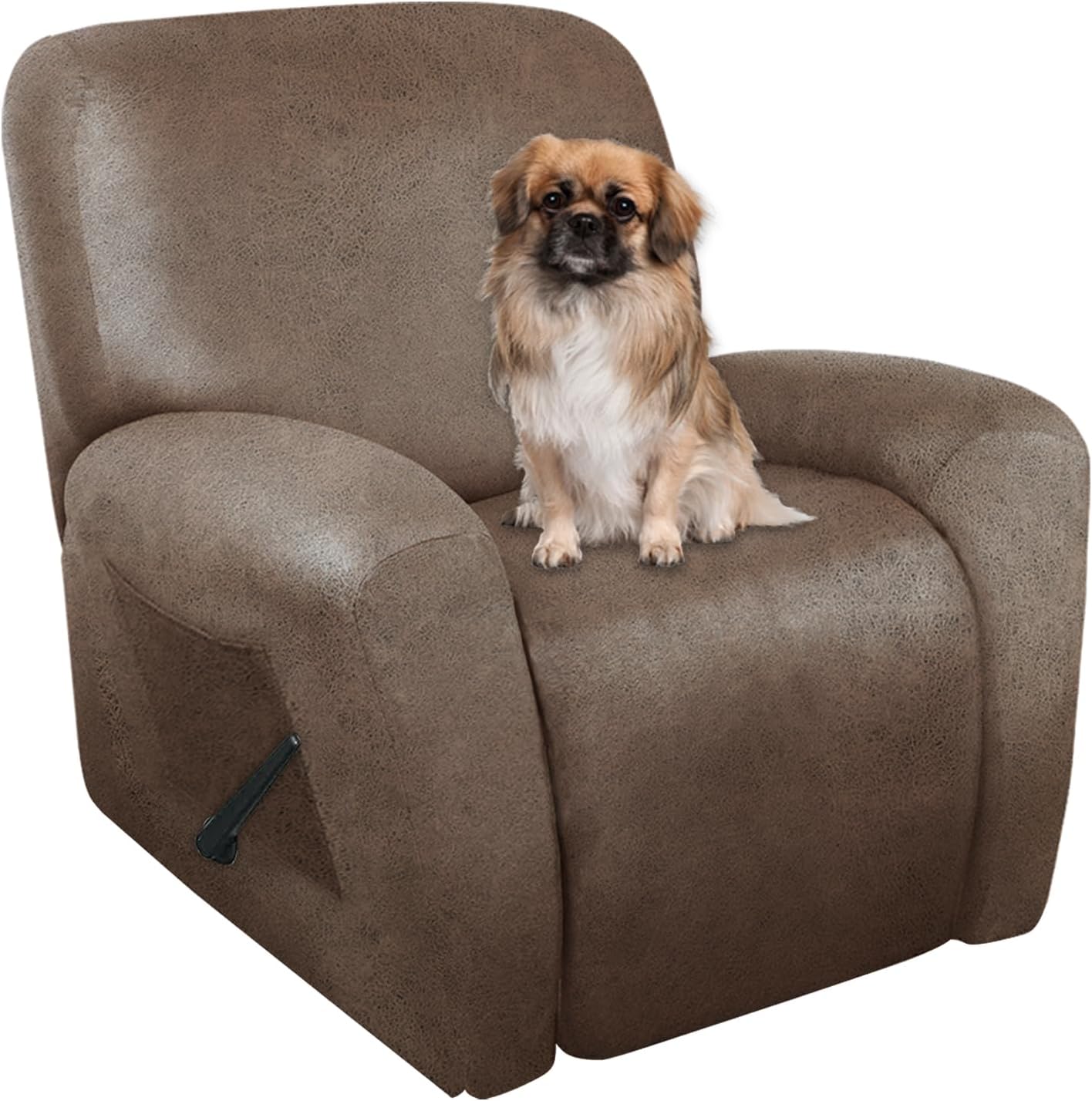 Leather Like Recliner Chair Covers Heavy Duty, 4 Pieces Lazy Boy Recliner Cover for Recliner Chair, Leather Cover for Recliner slipcovers Washable for Pets (Dark Brown)