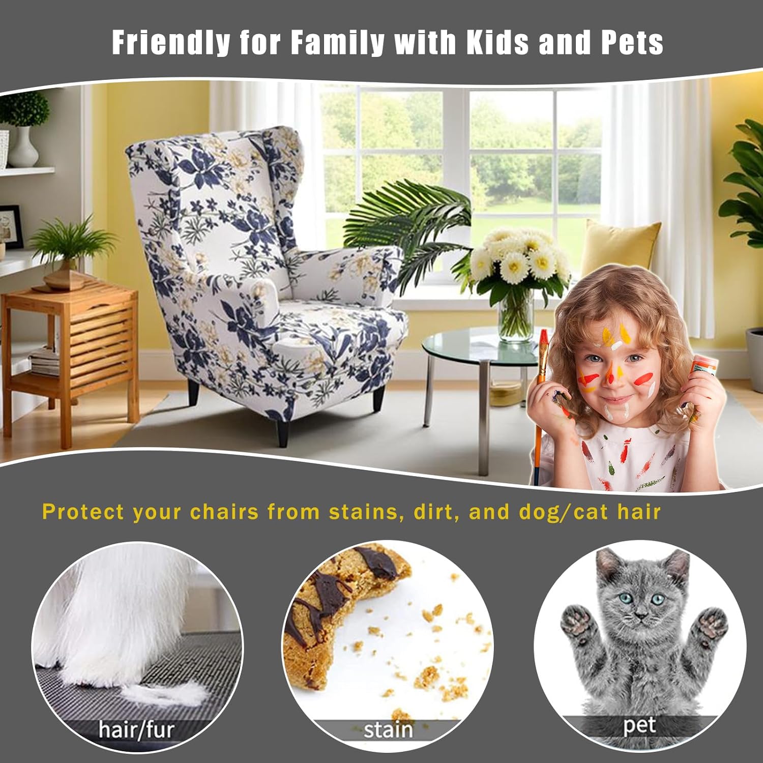 Wing Chair Slipcovers 2 Pieces Stretch Spandex Wingback Chair Covers Sofa Slipcover Printing Wingback Armchair Slipcovers Furniture Protector Couch Soft with Elastic Bottom for Wingback Chairs,12