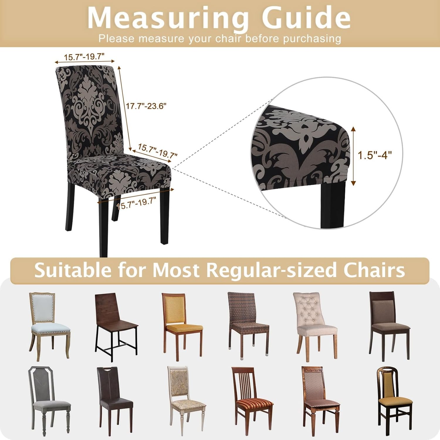 SearchI Chair Covers Slipcovers Set of 4, Spandex Super Fit Stretch Removable Washable Kitchen Parsons Protector for Dining Room,Hotel,Ceremony,Beige+Flowers