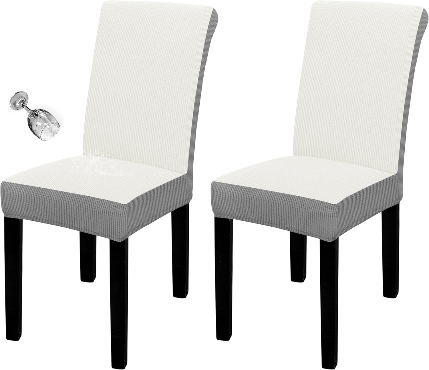 Easy-Going 100% Waterproof Dining Room Chair Cover Set of 6, Stretch Jacquard Parson Chair Slipcover Removable Washable Chair Protector for Home, Restaurant, Banquet (Large, Light Gray)