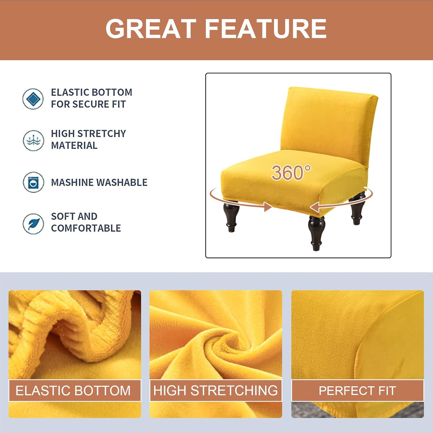 Eco-Ancheng Armless Chair Slipcover Removable Armless Accent Chairs Covers Washable Armless Slipper Chair Slipcover Printed Armless Chair Furniture Protector Covers for Living Dining Room Hotel
