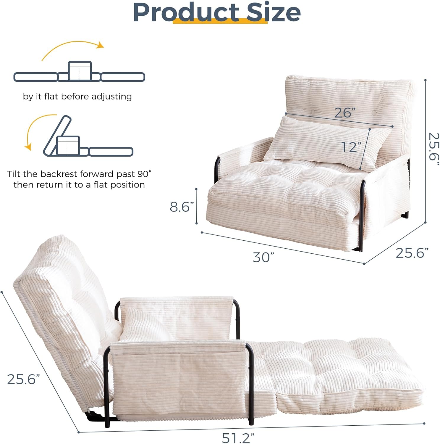 Adjustable Floor Sofa Couch with Pillow