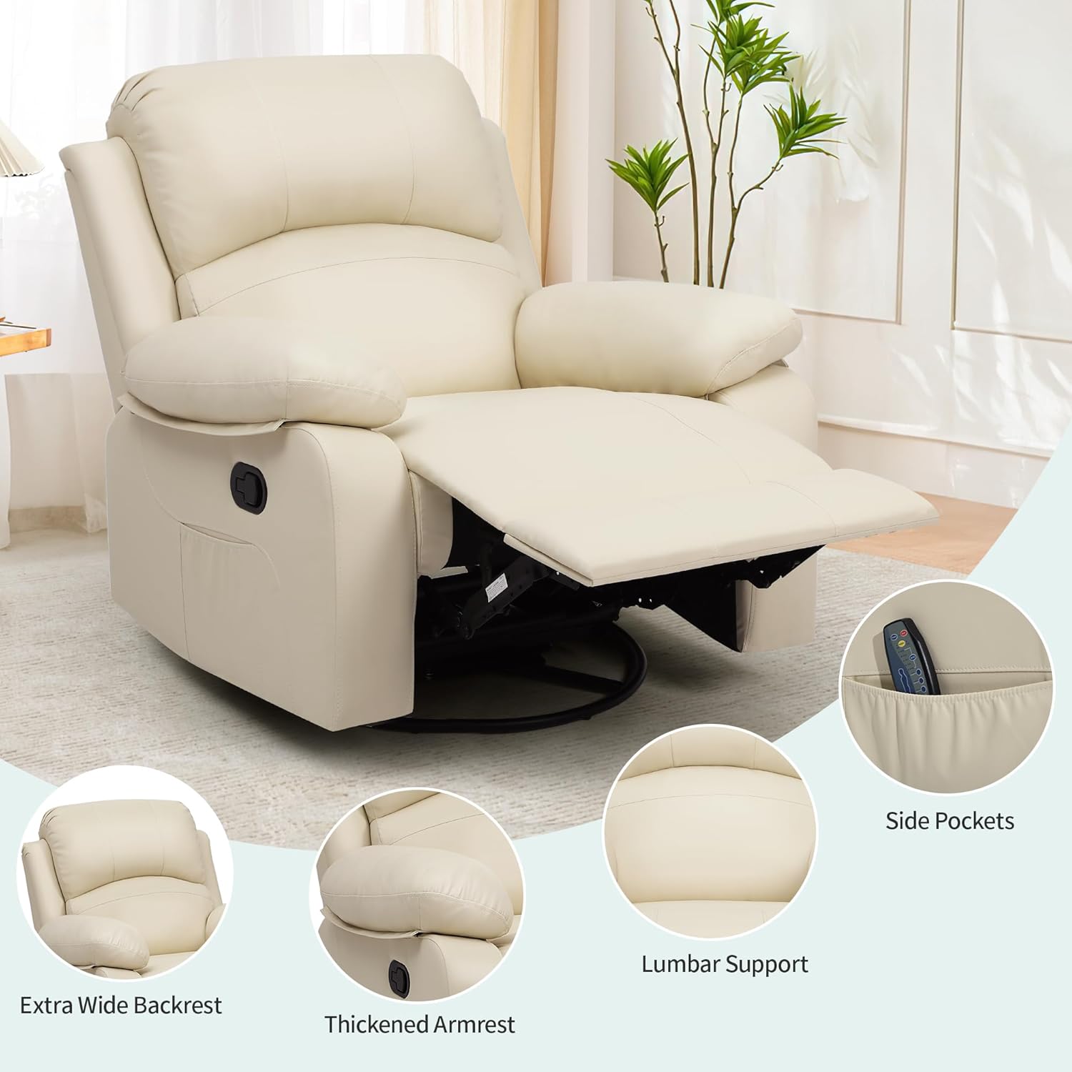 Oversized Rocker Recliner Chair with Heat and Massage