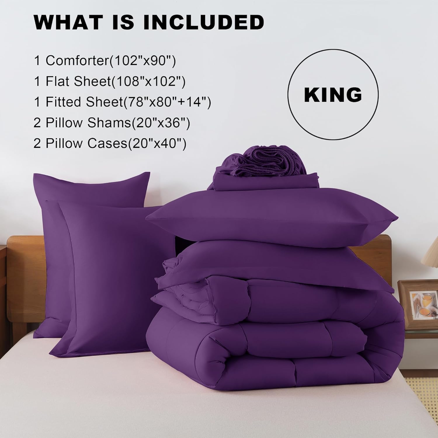 Full Comforter Set Purple- 7 Pieces
